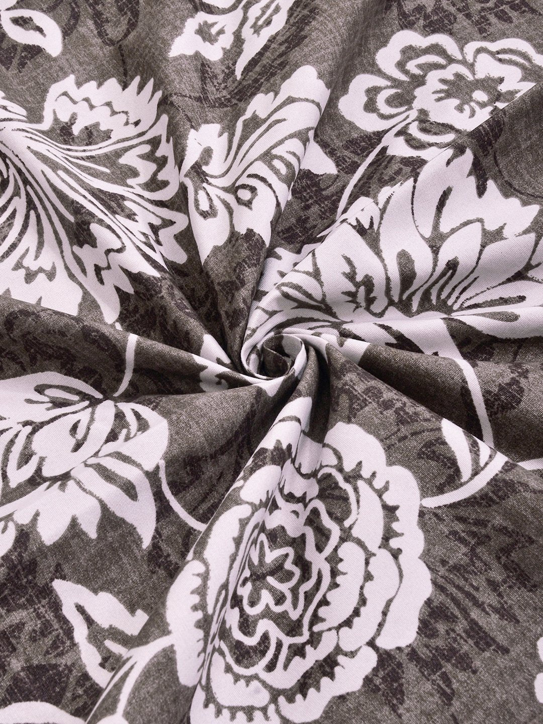Brown Floral Cotton Blend Fitted Single Bedsheet with Pillow Cover
