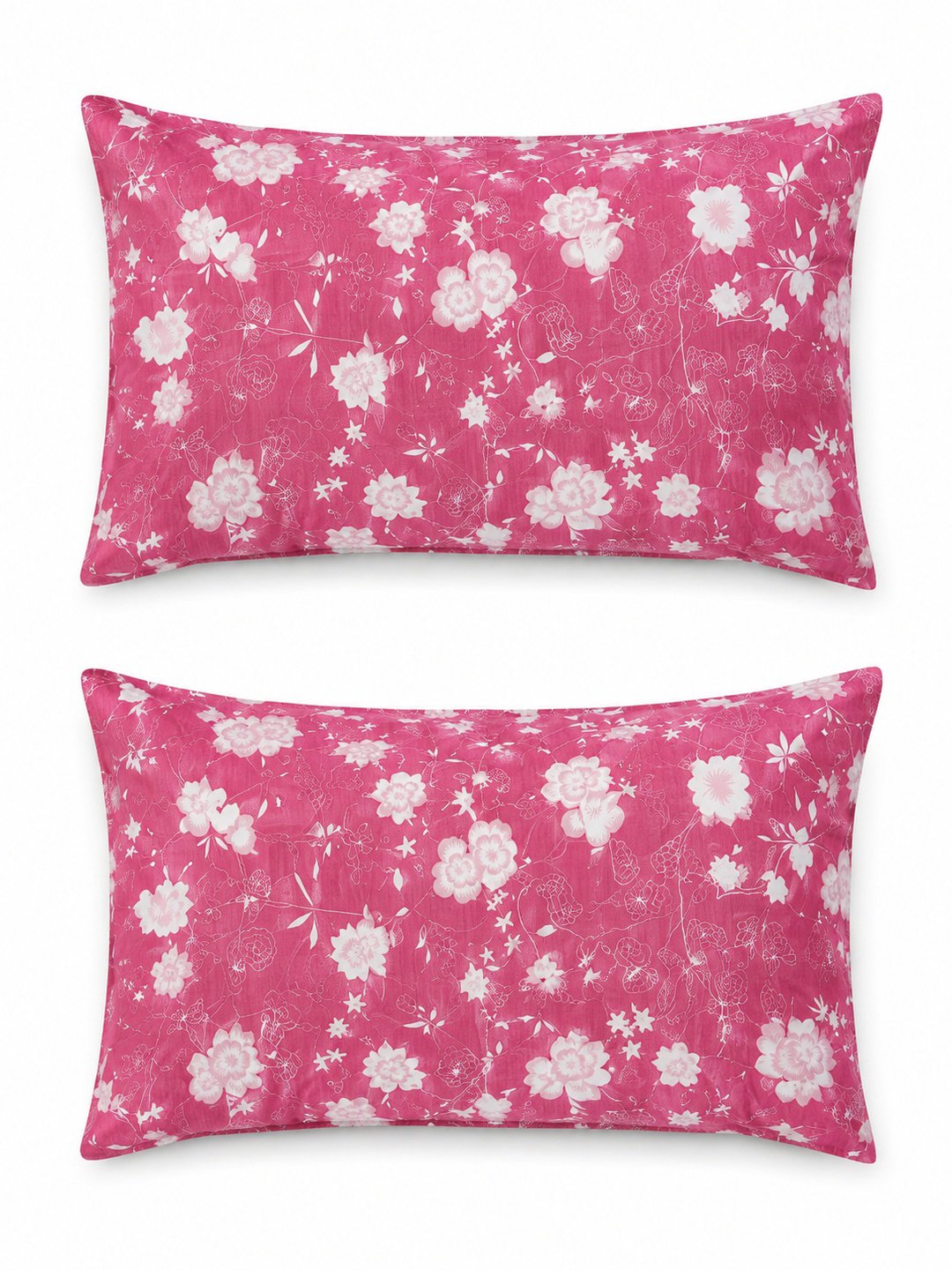 Pink Floral Cotton Blend Double Bedsheet with 2 Pillow Covers