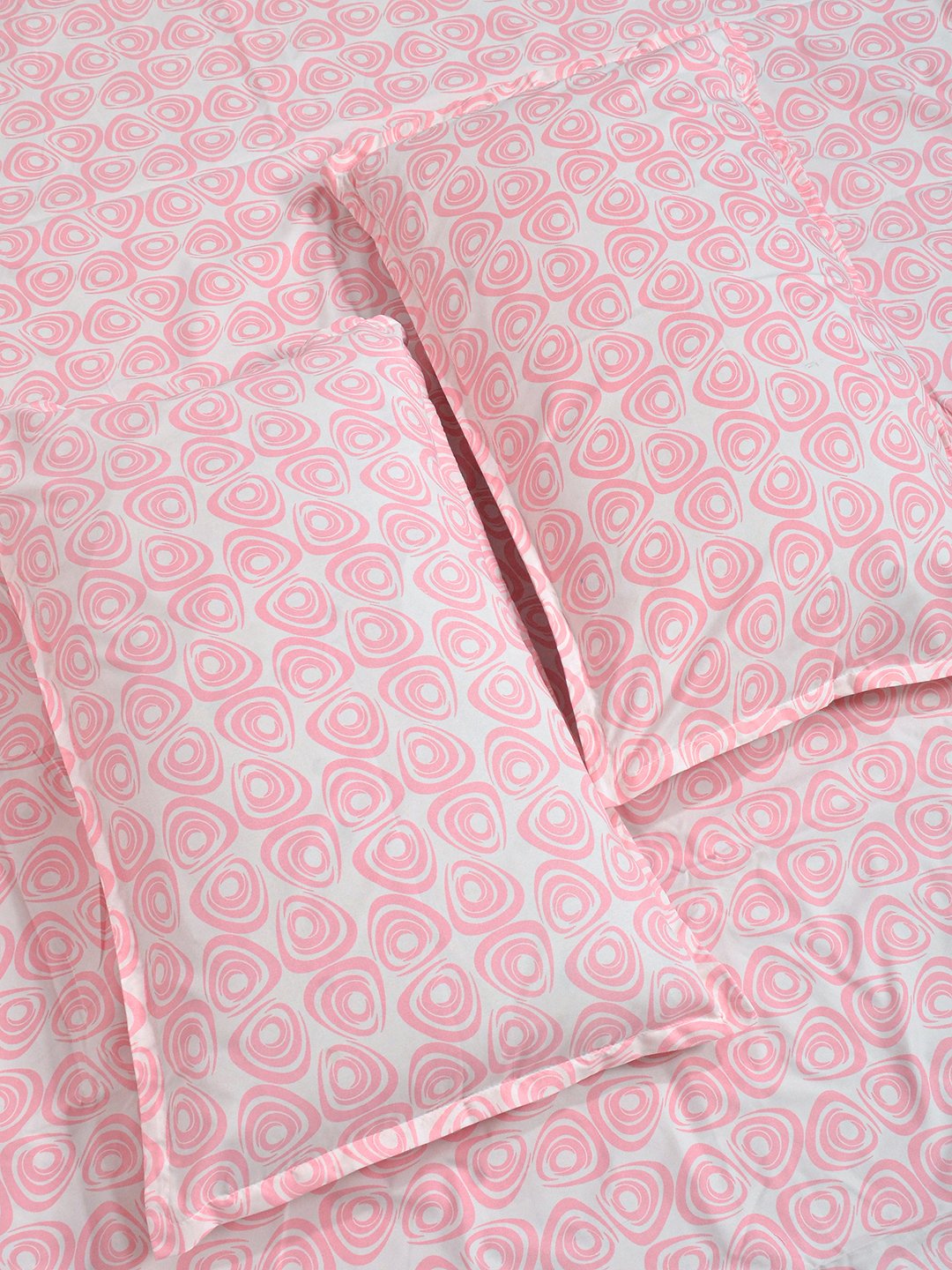 Pink Abstract 300 TC Cotton Blend Fitted Double Bedsheet with 2 Pillow Covers