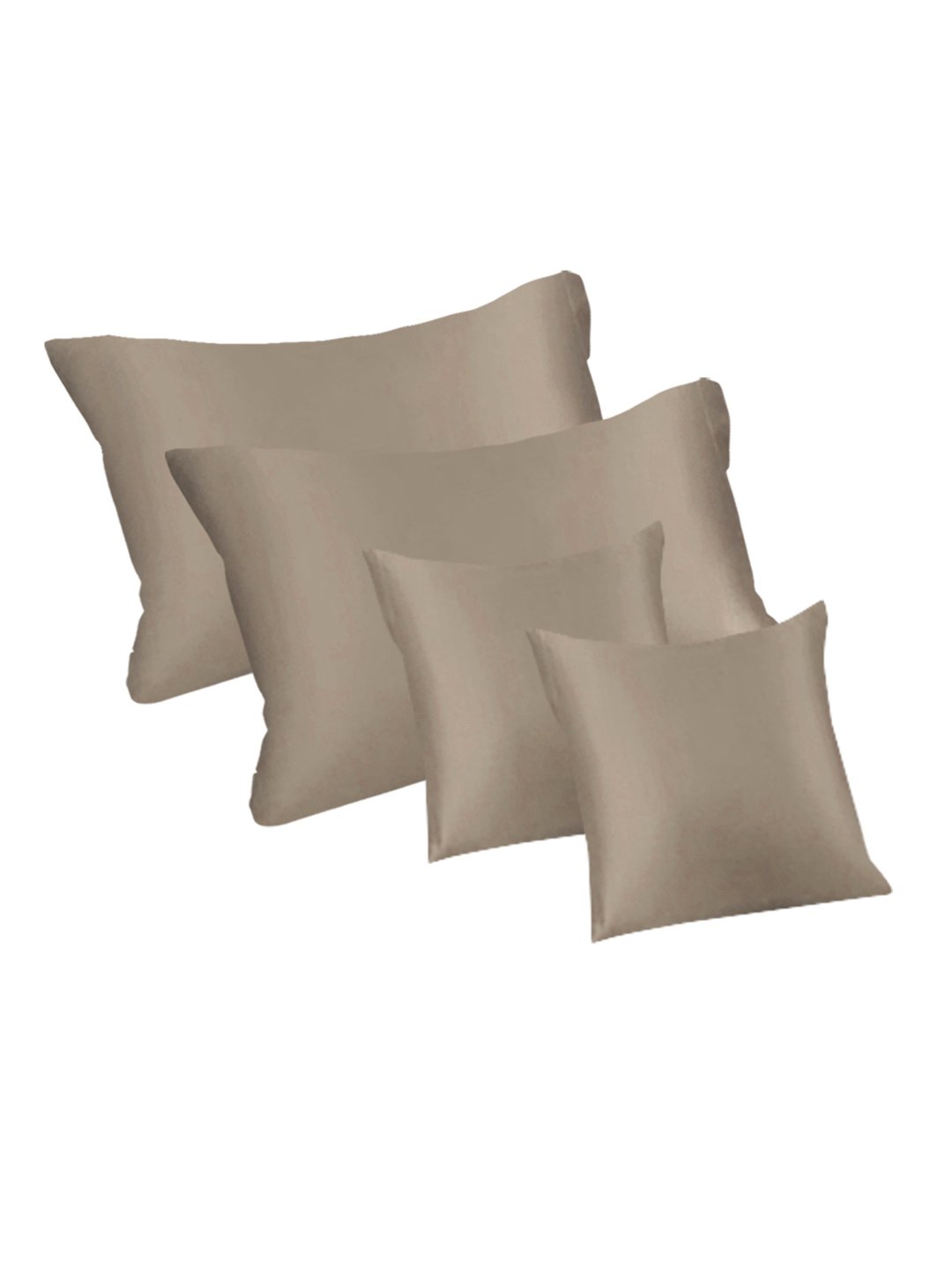 Beige Solid 400 TC Satin Fitted Super King Double Bedsheet with 2 Pillow Covers & 2 Cushion Covers
