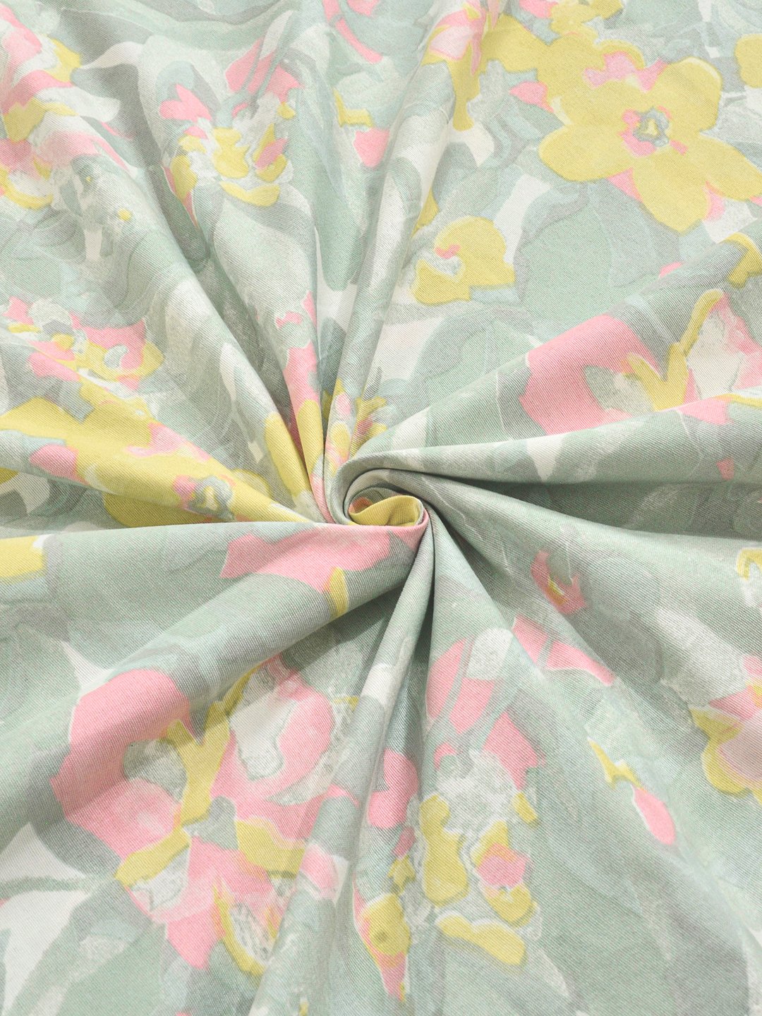 Green Floral Cotton Blend Double Bedsheet with 2 Pillow Covers