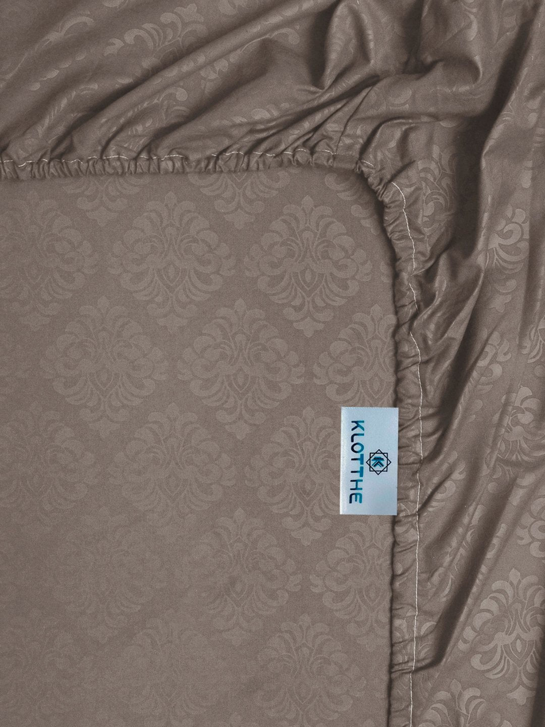 Brown Floral Embossed Cotton Blend Fitted Double Bedsheet with 2 Pillow Covers