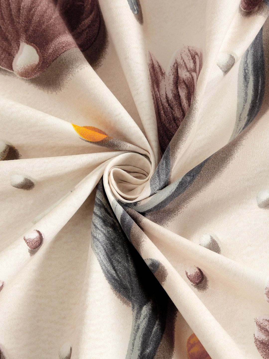 Cream Floral 7D King Size Cotton Blend Fitted Double Bedsheet with 2 Pillow Covers