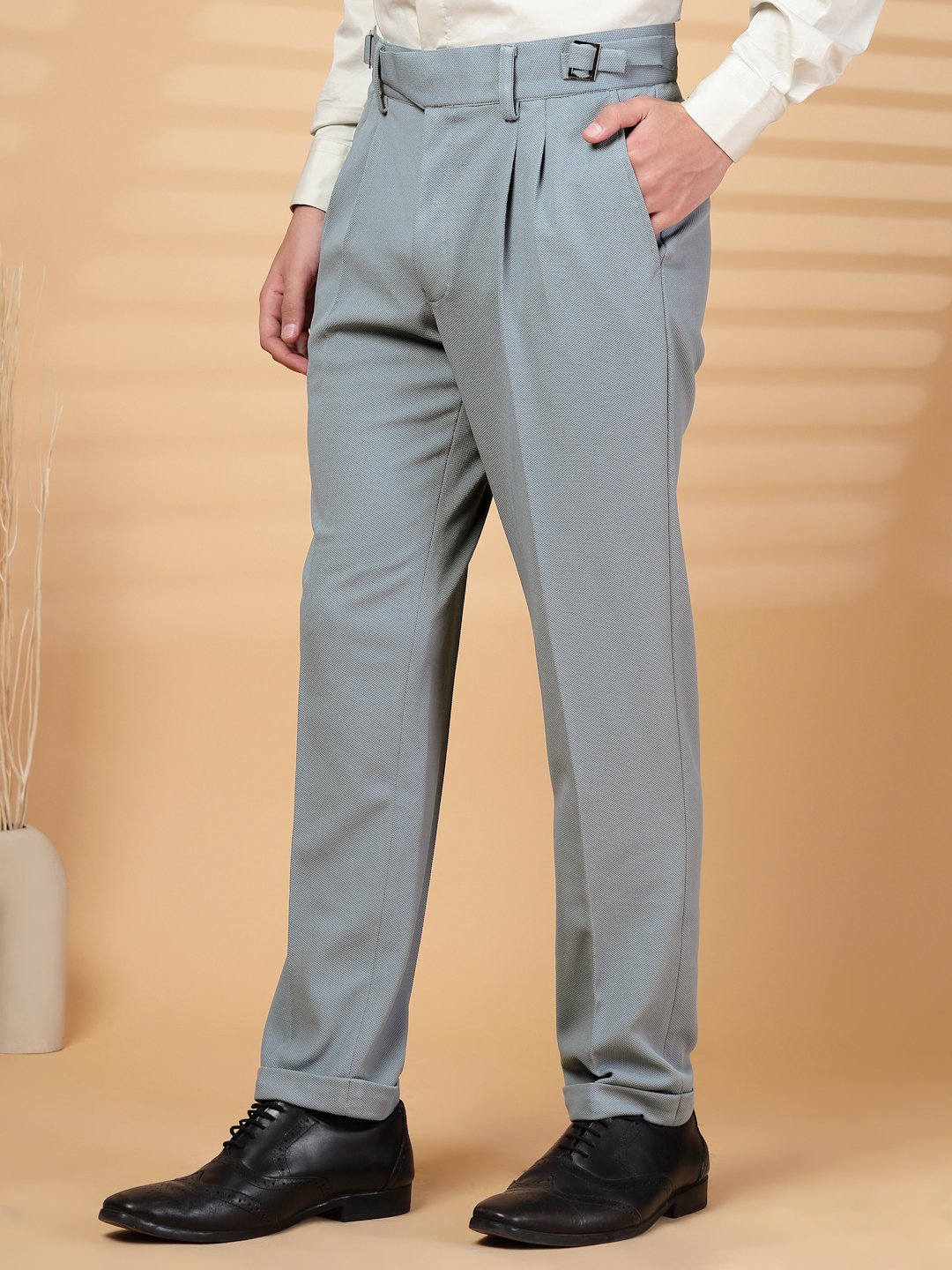 Grey Lycra Cotton Solid Smart Fit Formal Trouser