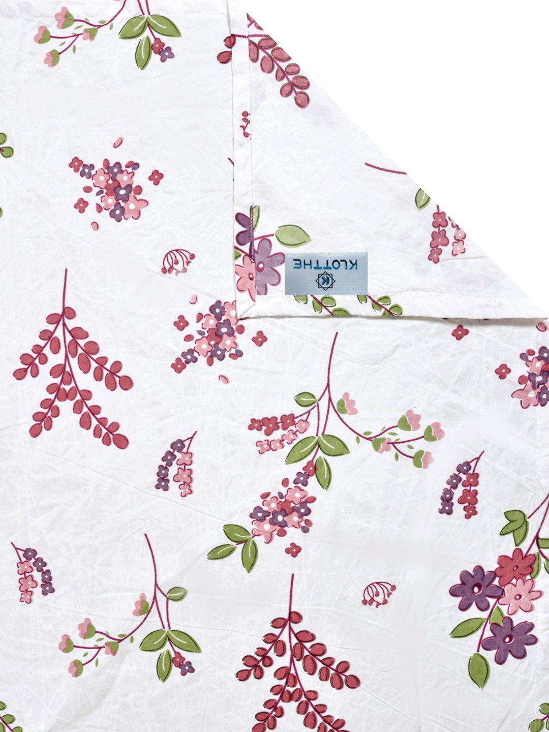 White Floral 300 TC Cotton Blend Single Bedsheet with Pillow Cover