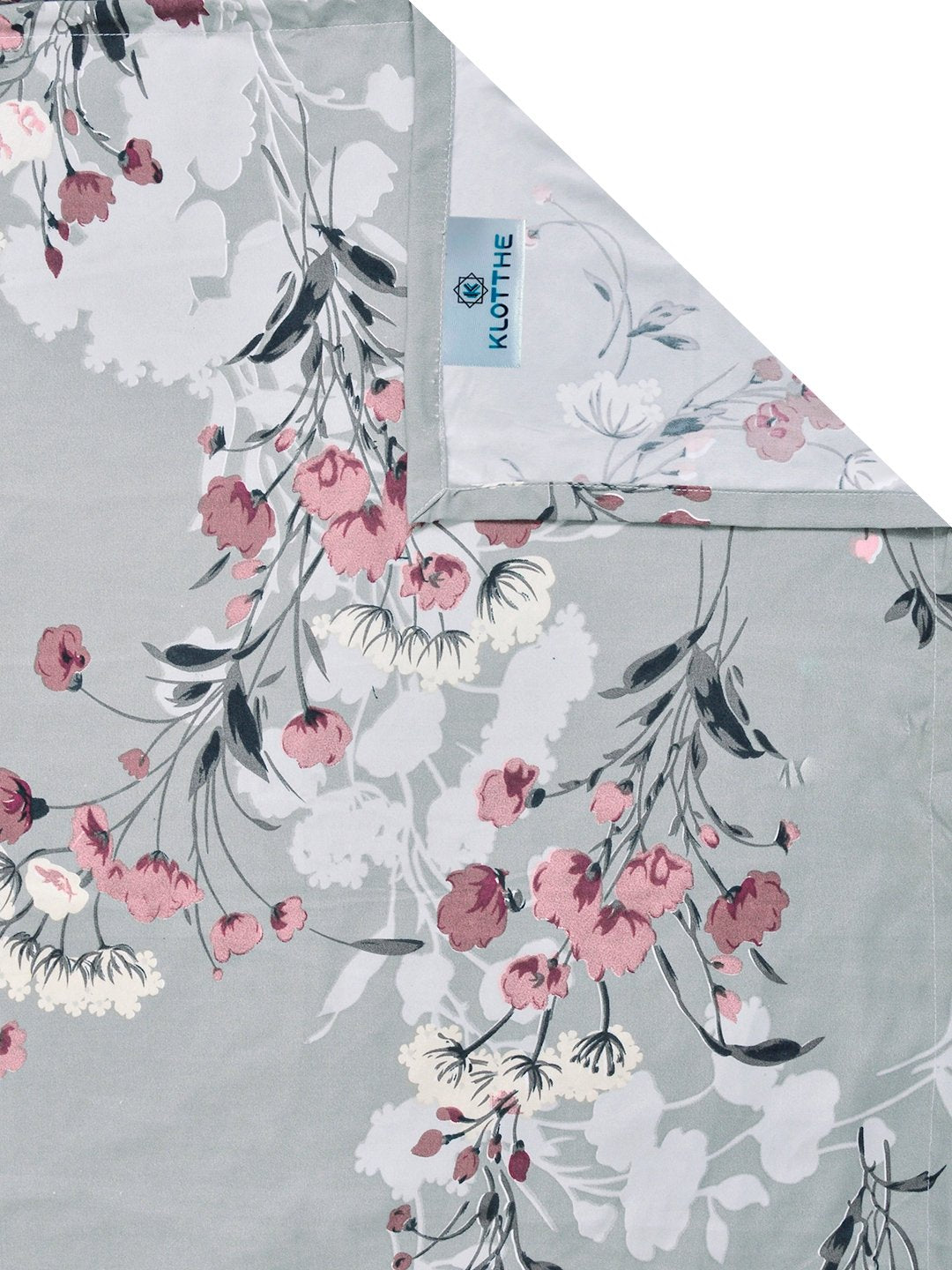 Grey Floral Cotton Blend Double Bedsheet with 2 Pillow Covers