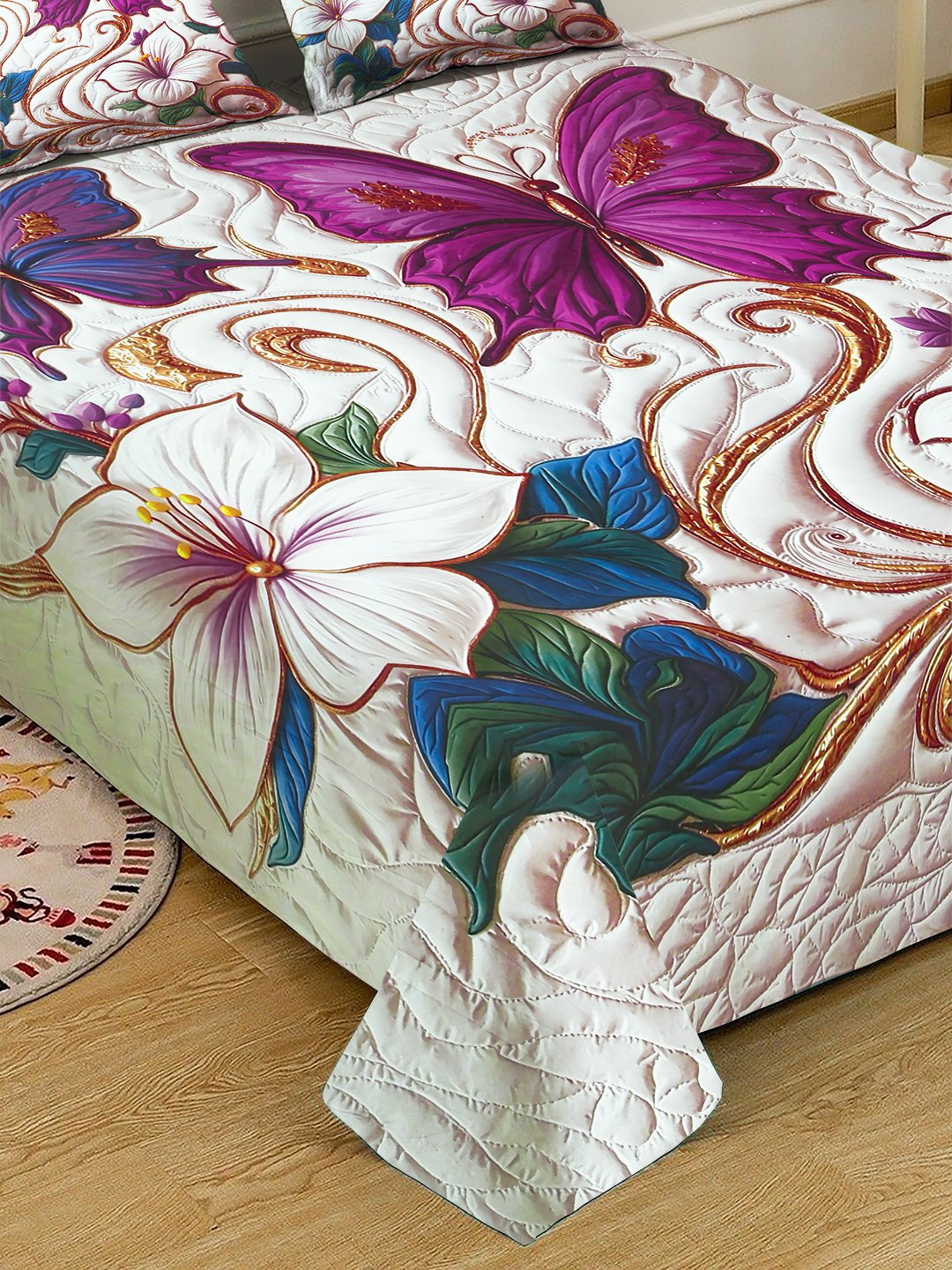 Multi Digital Floral Printed Cotton Blend Double Bedsheet with 2 Pillow Covers