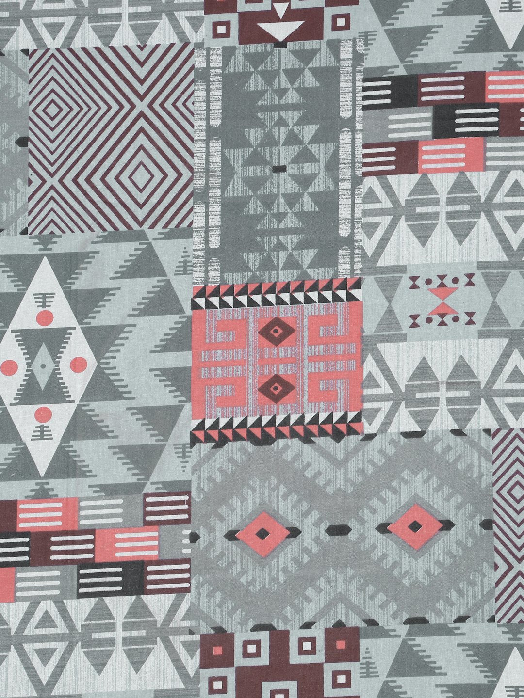 Grey Geometric 400 TC Pure Cotton Fitted Single Bedsheet with Pillow Cover