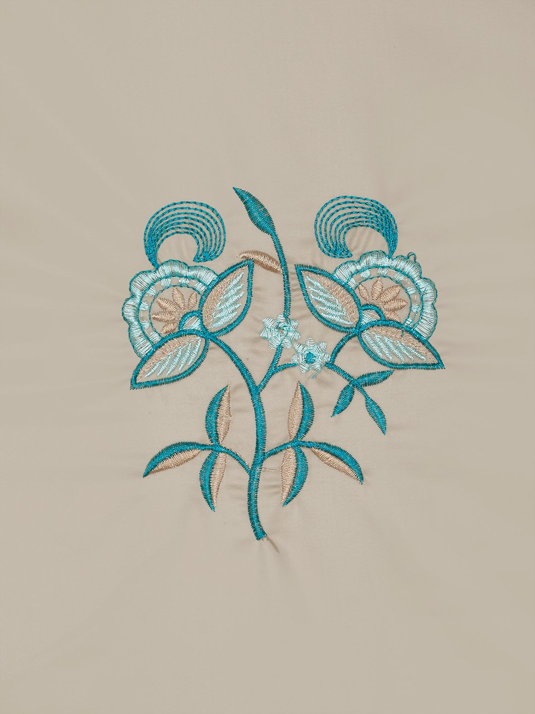 Beige Floral Embroidered 400 TC Cotton Fitted Double Bedsheet with 4 Pillow Covers & 2 Cushion Covers