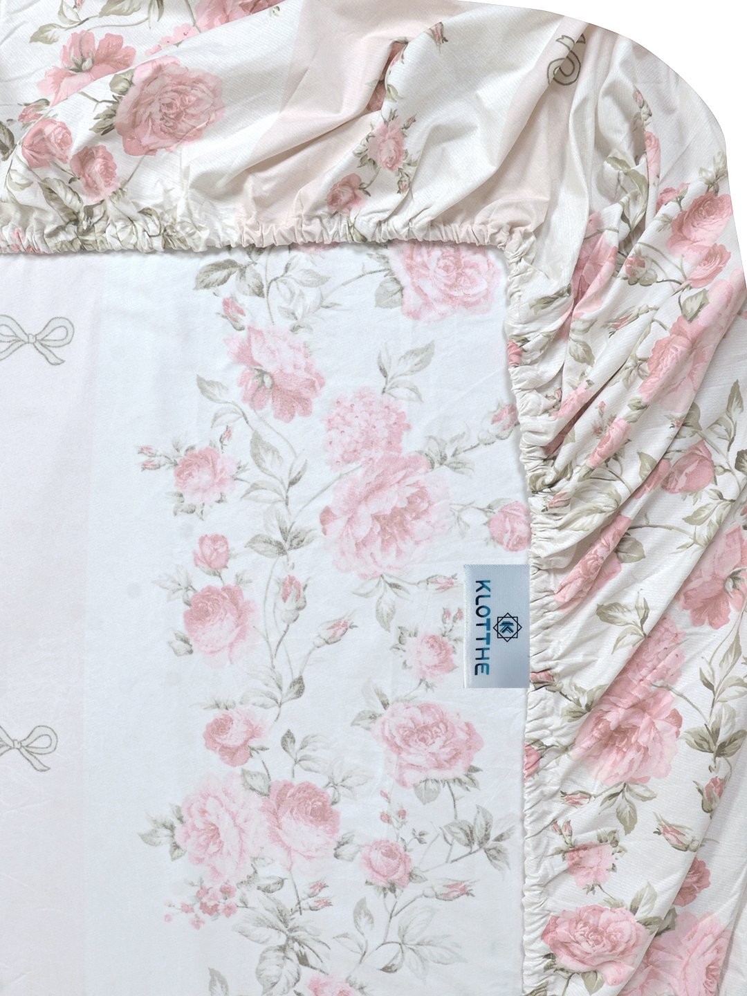 Pink Floral 300 TC Cotton Blend Fitted Single Bedsheet with Pillow Cover