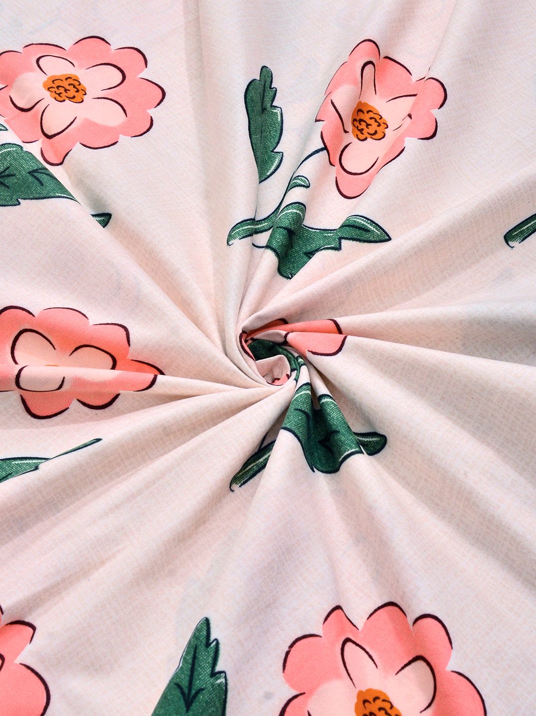 Pink Floral Cotton Blend Single Bedsheet with Pillow Cover