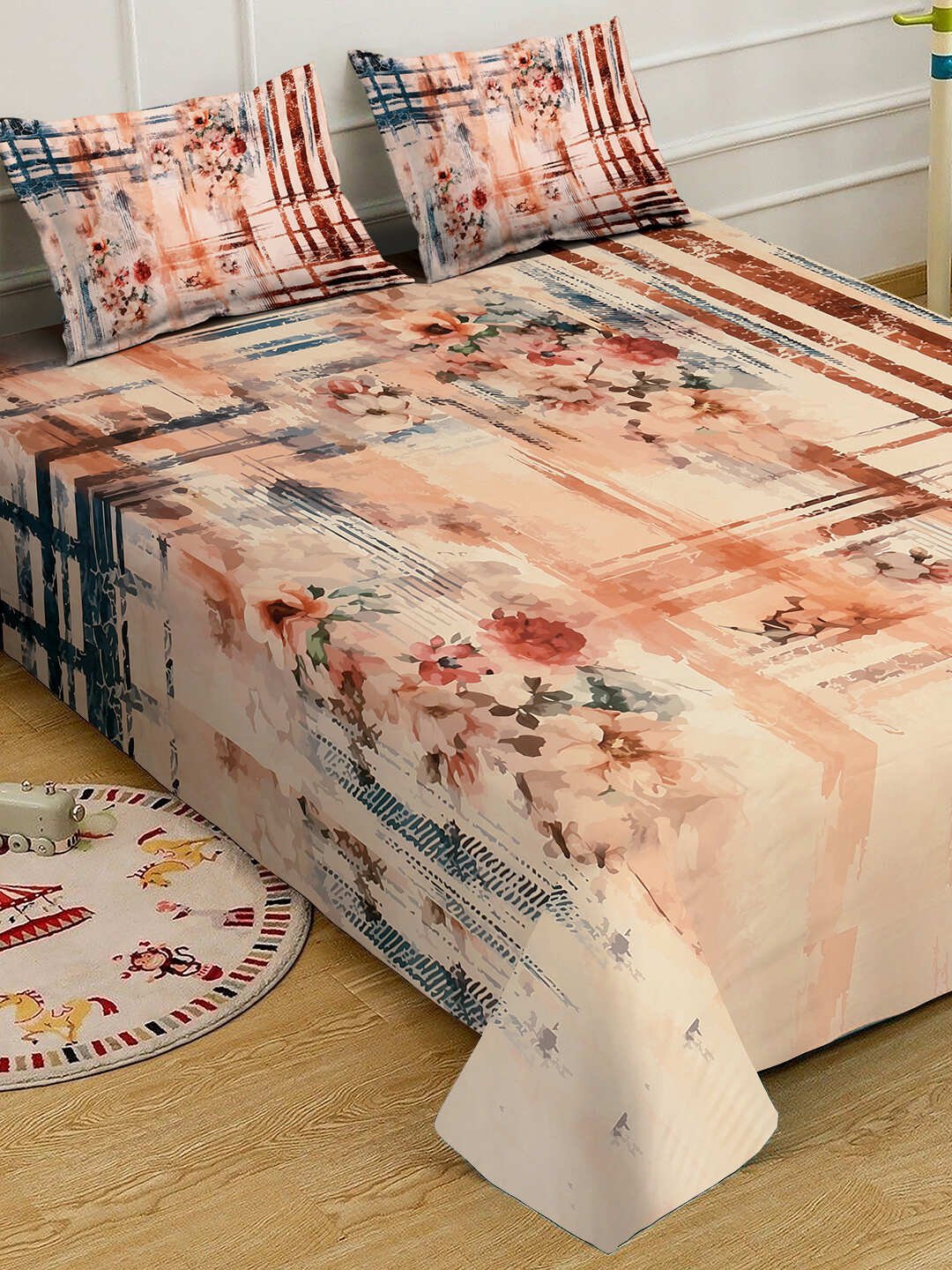 Multi Digital Floral Printed Cotton Blend Double Bedsheet with 2 Pillow Covers