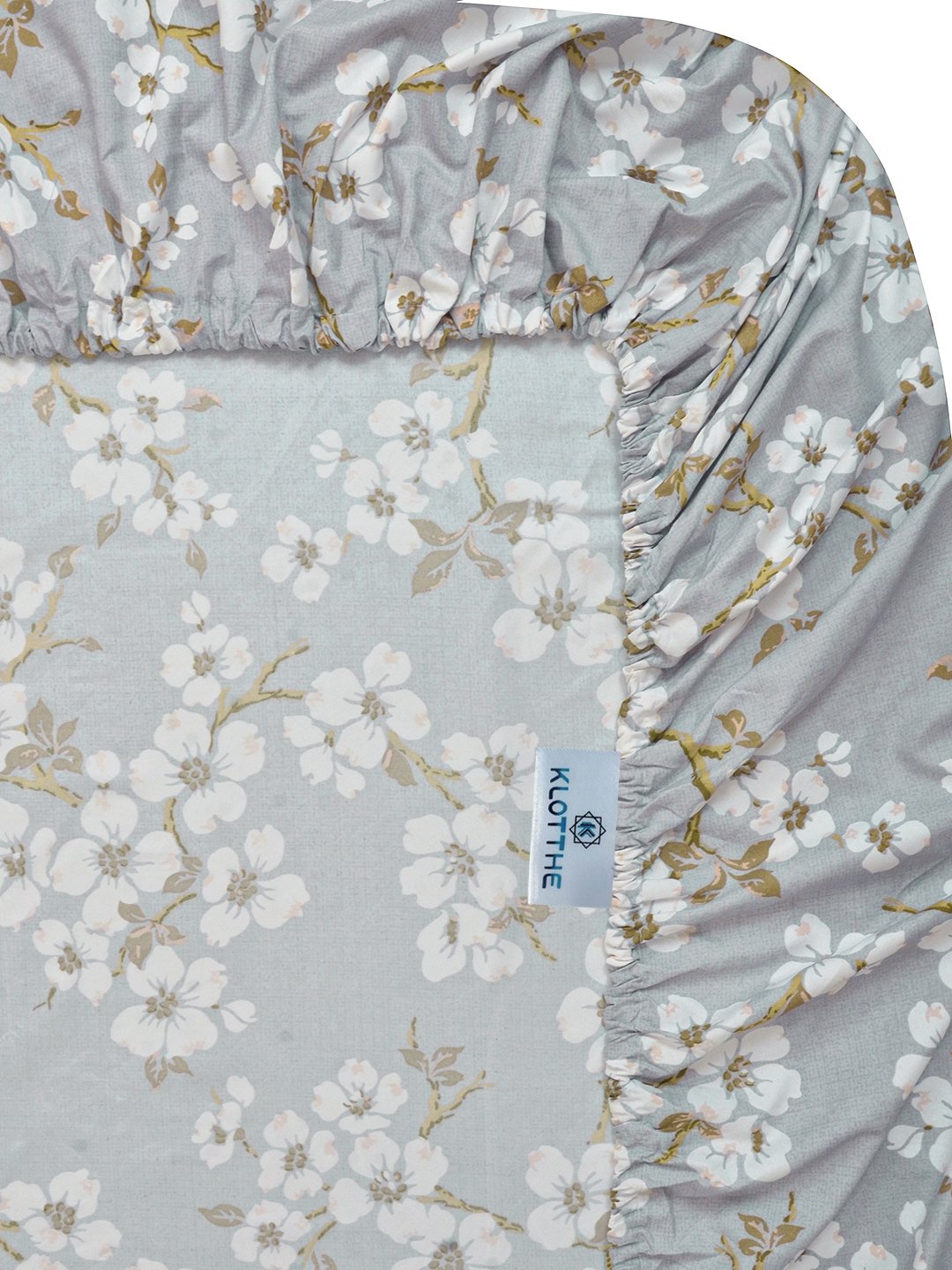Grey Floral 300 TC Cotton Blend Fitted Single Bedsheet with Pillow Cover