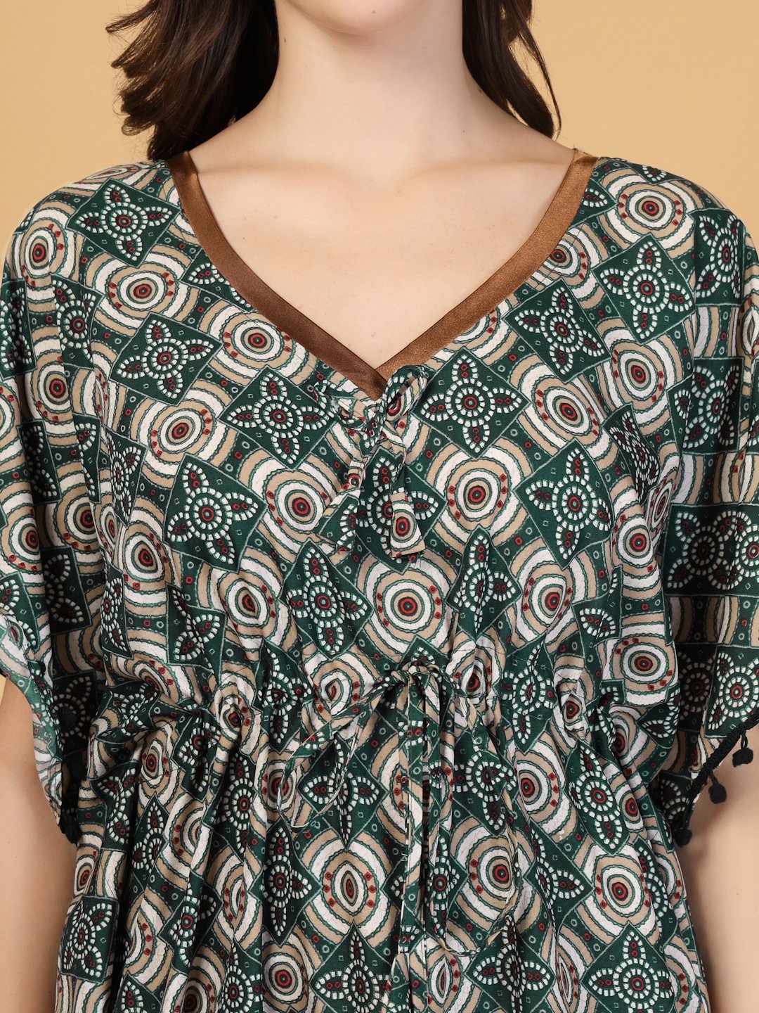 Green Floral Cotton Blend Kaftan Maxi Nightdress