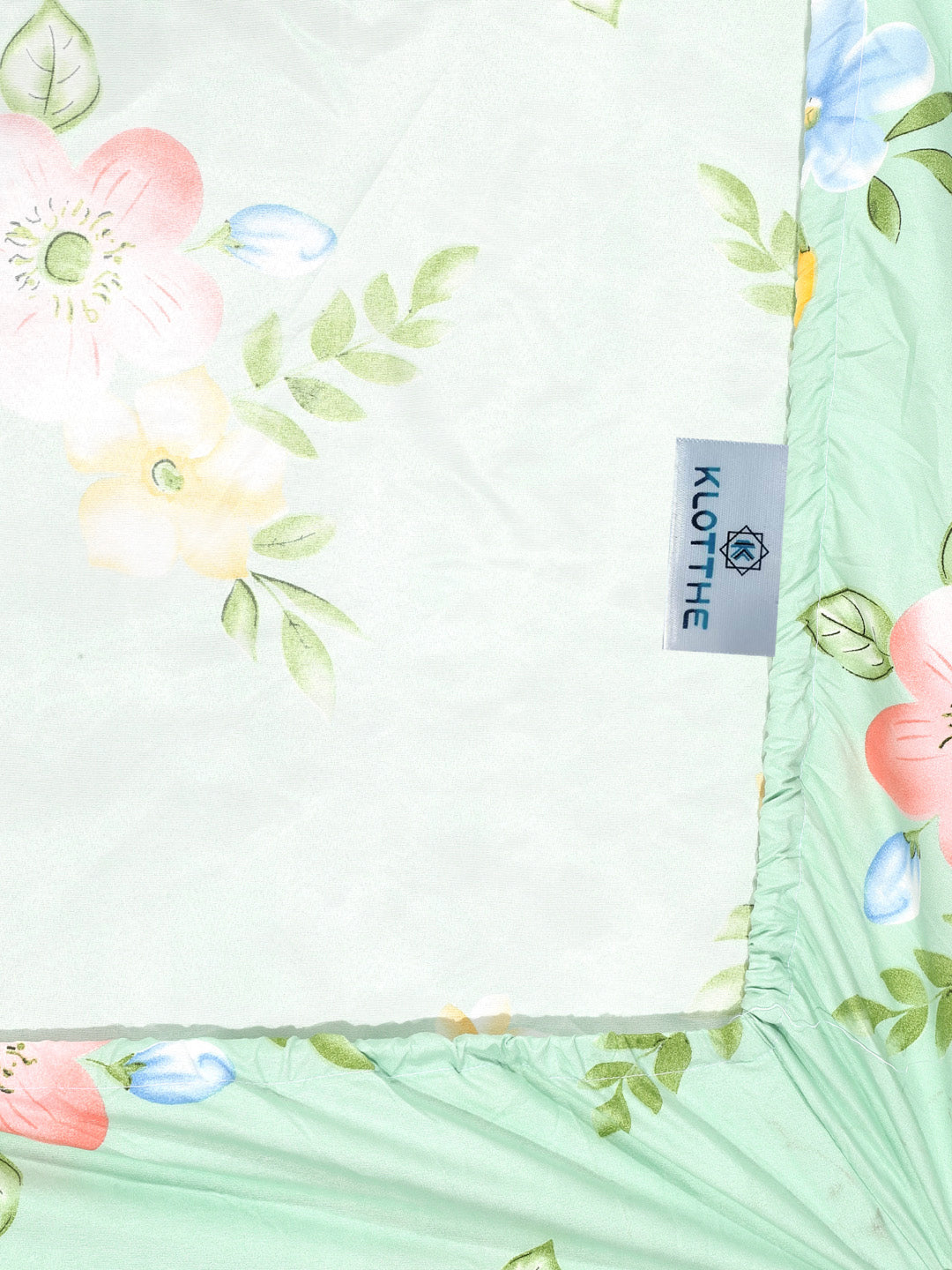 Klotthe Green Floral 300 TC Cotton Blend Fitted Single Bedsheet with Pillow Cover