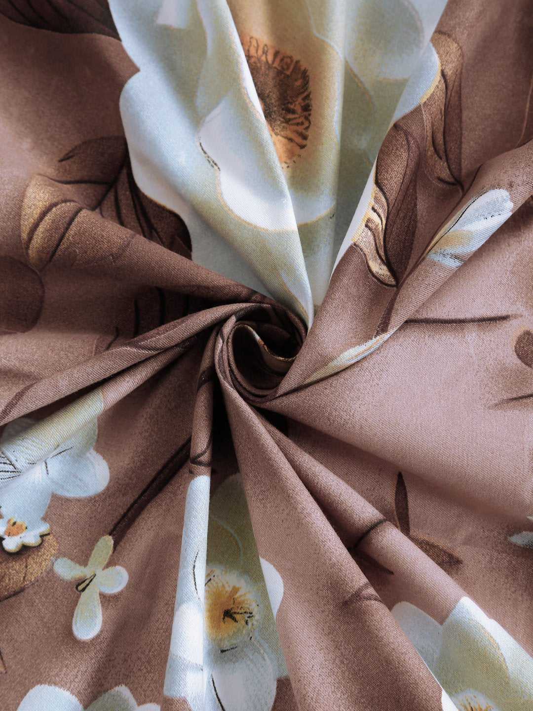 Brown Floral 7D King Size Cotton Blend Fitted Double Bedsheet with 2 Pillow Covers