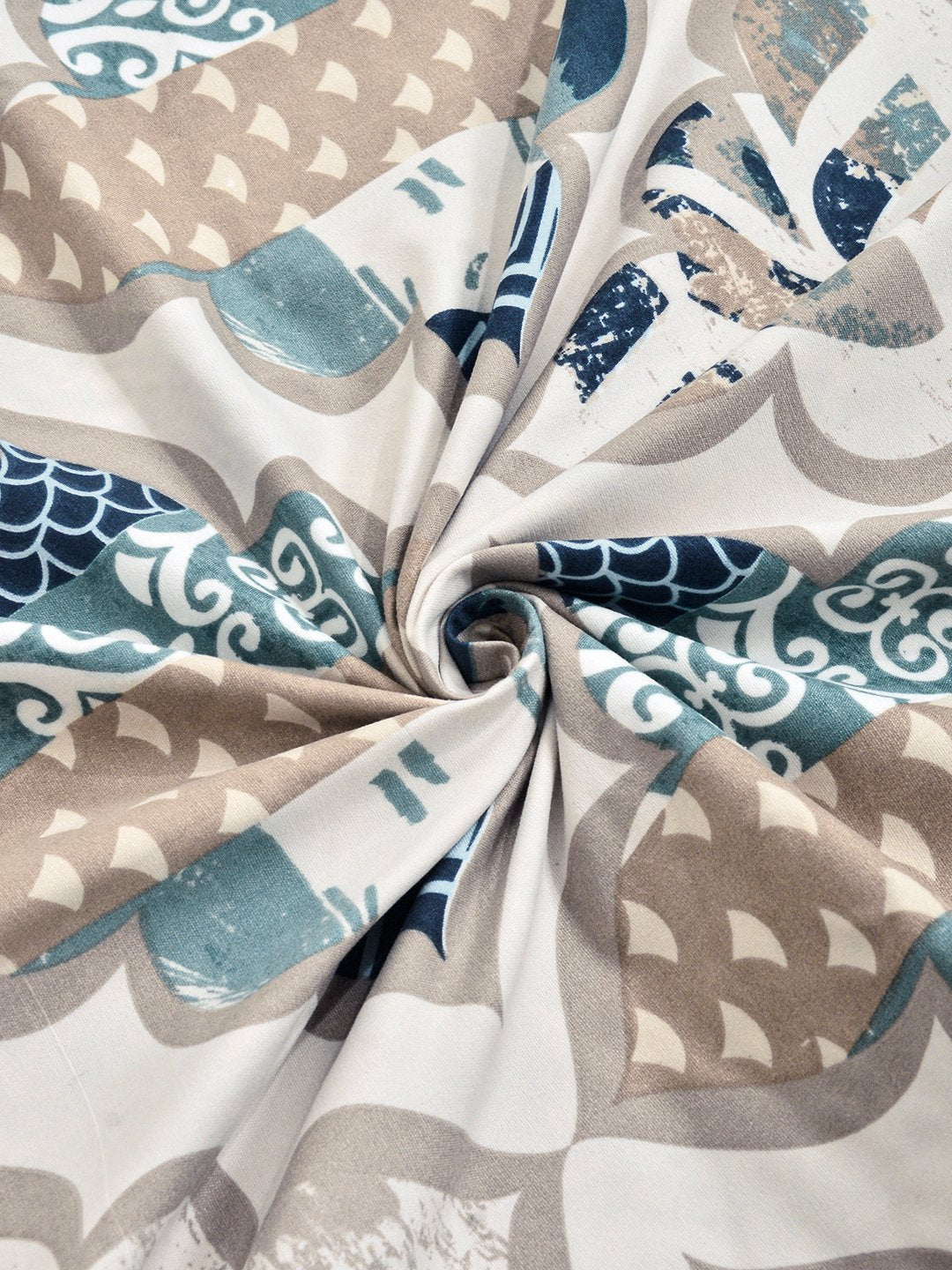 Cream Geometric Cotton Blend Single Bedsheet with Pillow Cover