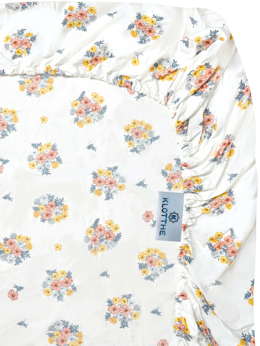 Cream Floral 300 TC Cotton Blend Fitted Single Bedsheet with Pillow Cover