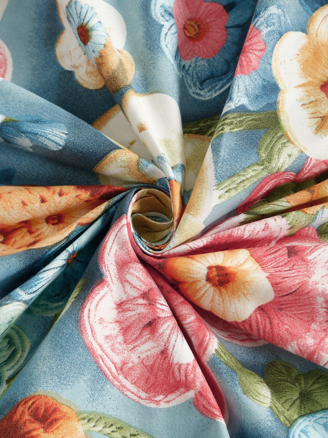 Blue Floral 7D King Size Cotton Blend Double Bedsheet with 2 Pillow Covers