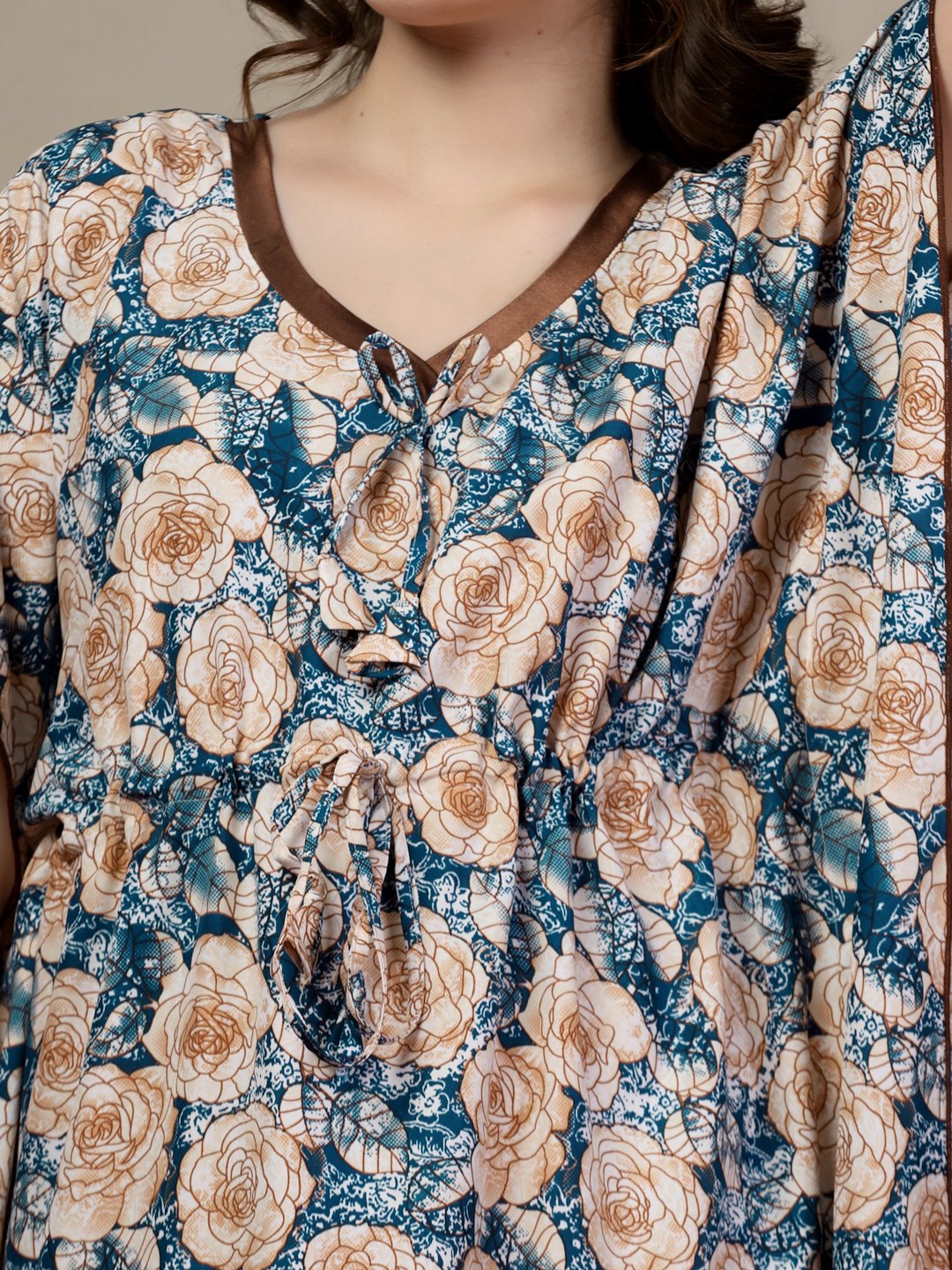 Blue Floral Cotton Blend Kaftan Maxi Nightdress