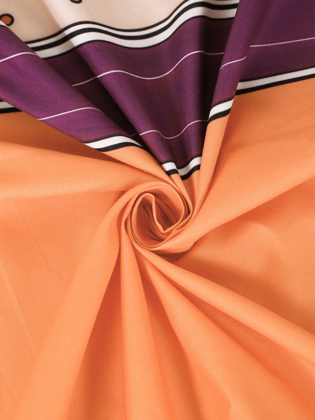 Digital Orange Geometric Cotton Blend Fitted Double Bedsheet with 2 Pillow Covers