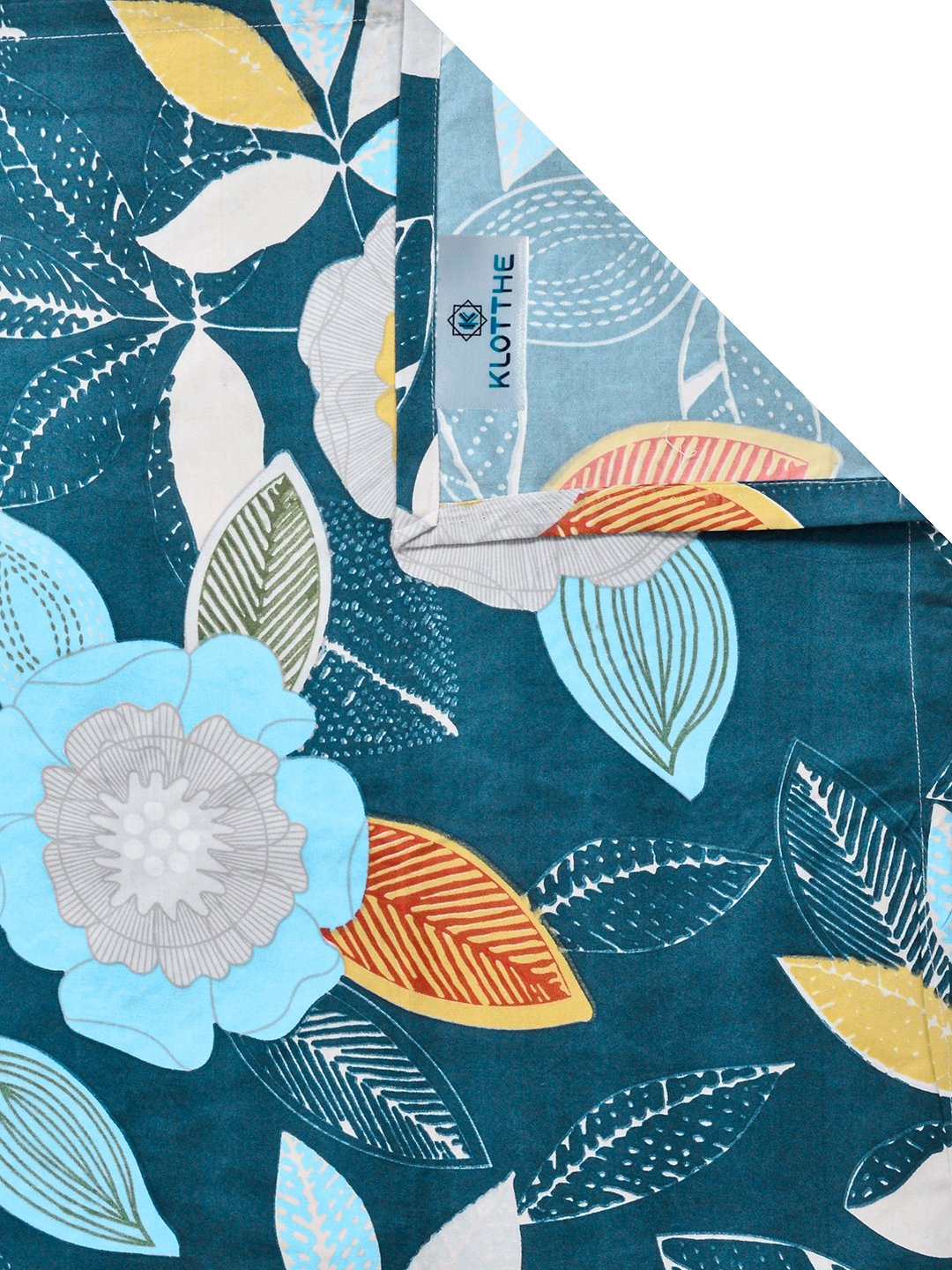Blue Floral Cotton Blend Double Bedsheet with 2 Pillow Covers