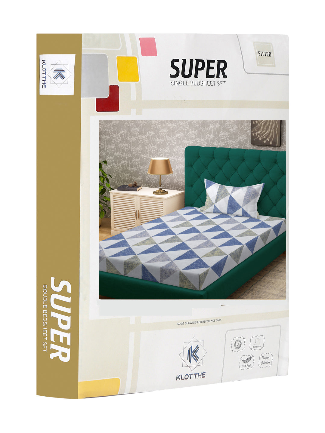 Klotthe Multicolor Geometric 300 TC Cotton Blend Fitted Single Bedsheet Set in Book Fold Packing