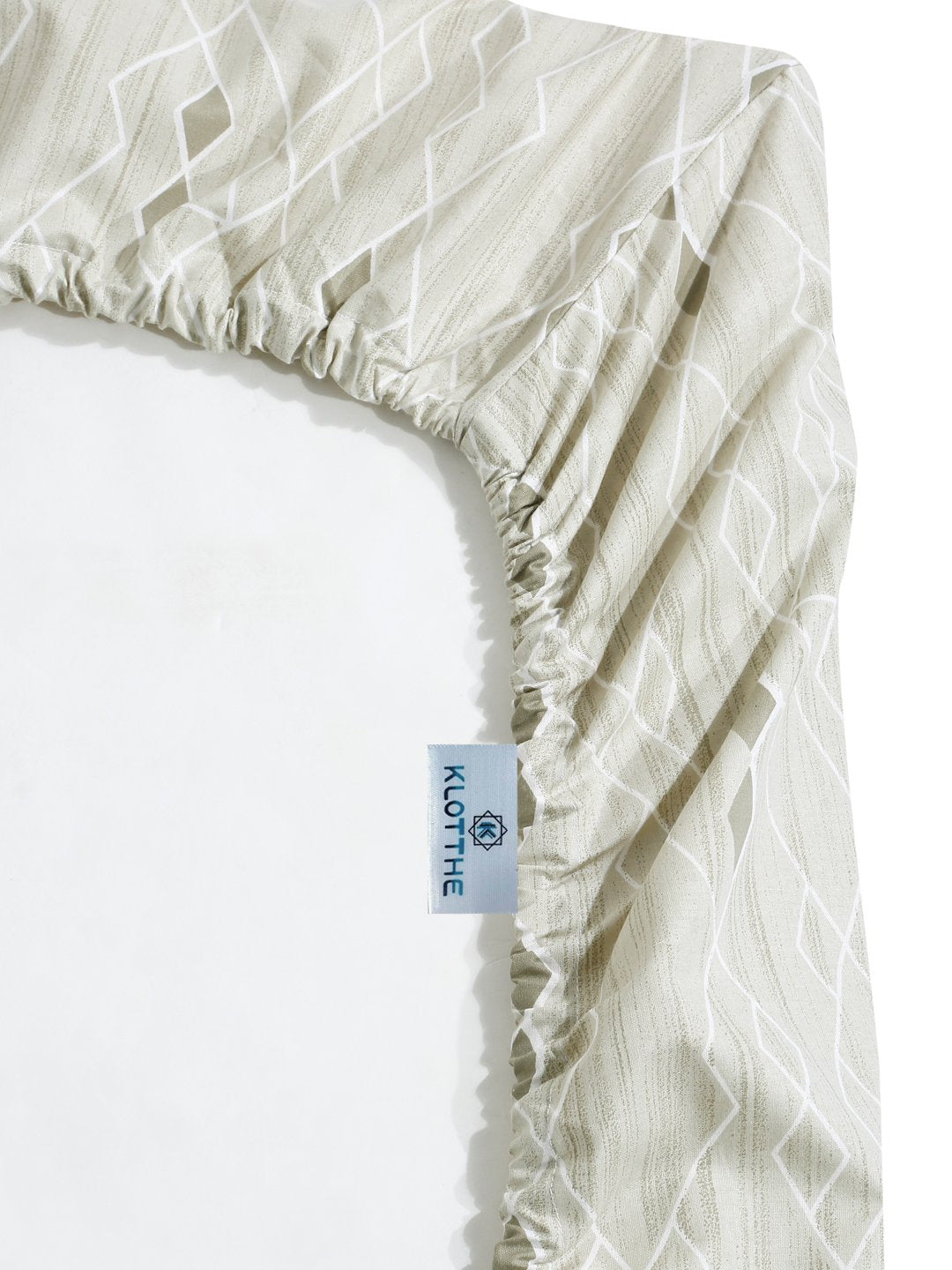 Olive Geometric 400 TC Pure Cotton Super King Fitted Double Bedsheet with 2 Pillow Covers