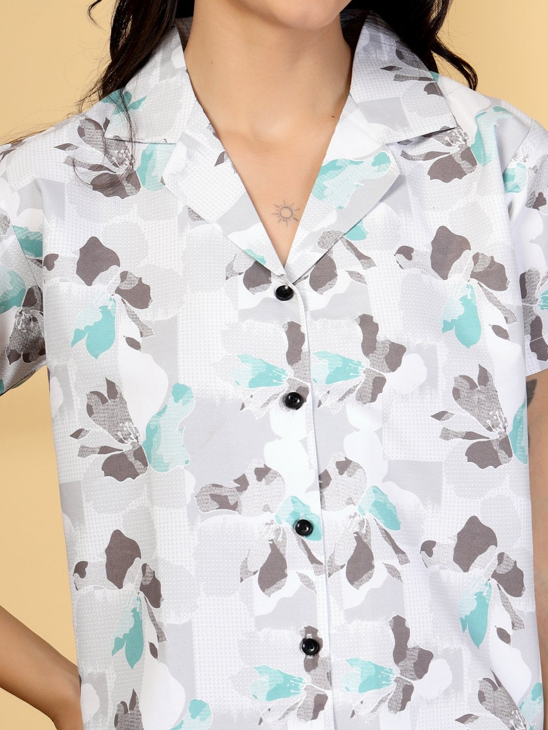 Women Multi Abstract Cotton Blend Night Suit