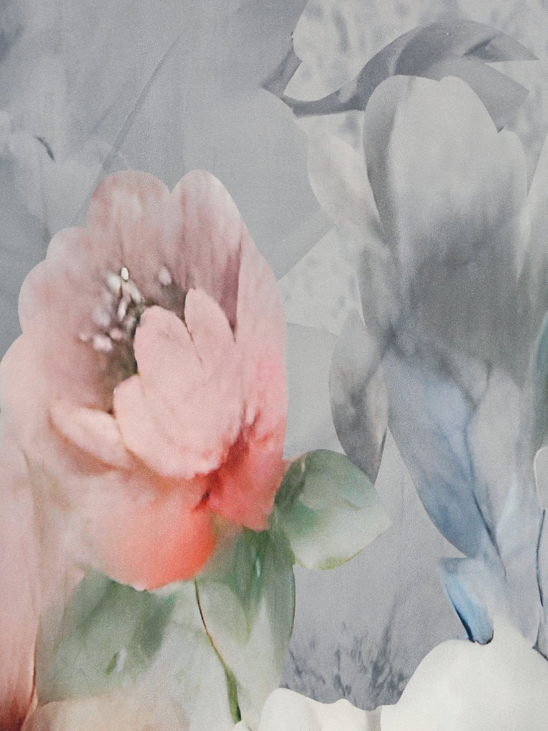 Grey Digital Floral Printed Cotton Blend Fitted Single Bedsheet with Pillow Cover