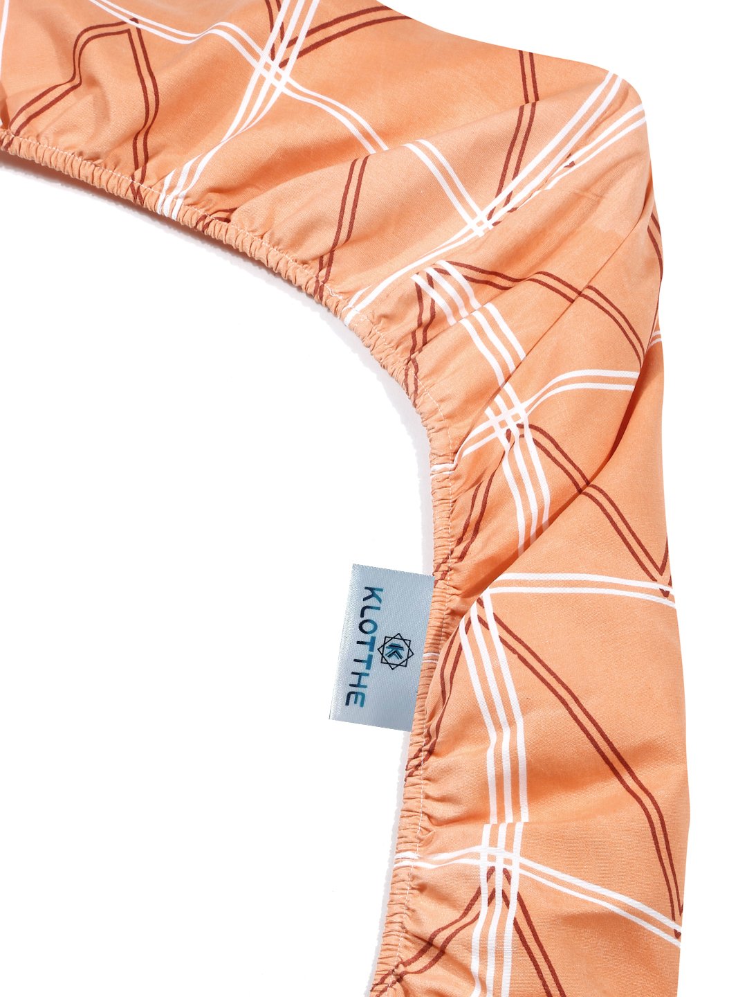 Orange Geometric  300 TC Cotton Blend Fitted Double Bedsheet with 2 Pillow Covers