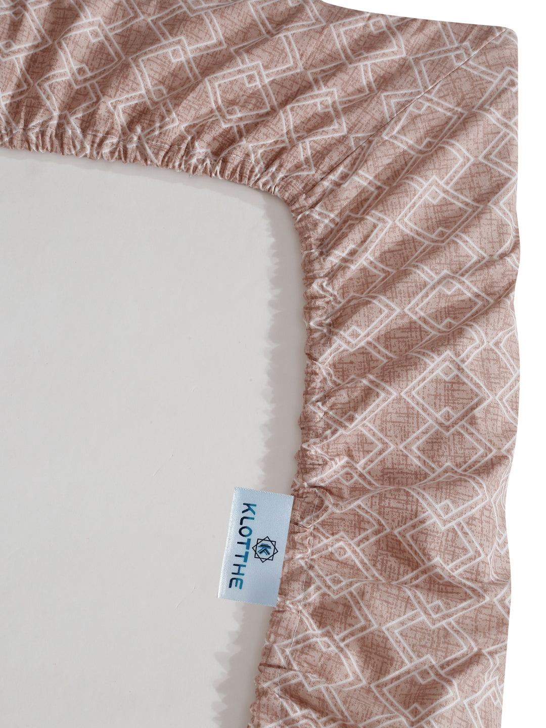 Klotthe Peach Geometric 400 TC Pure Cotton Fitted Super King Double Bedsheet with 2 Pillow covers
