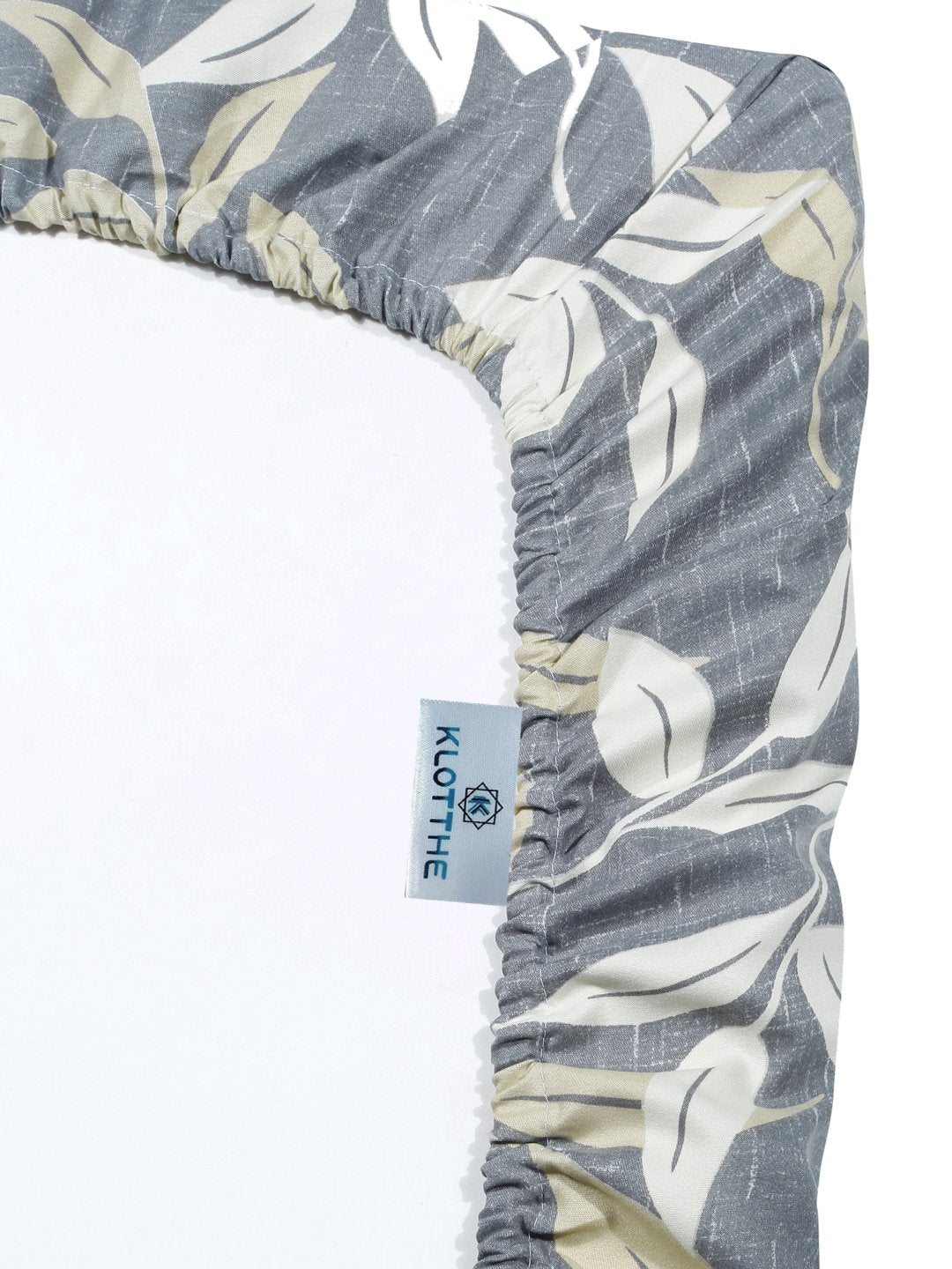 Grey Floral 300 TC Cotton Blend Fitted Single Bedsheet Set in Book Fold Packing