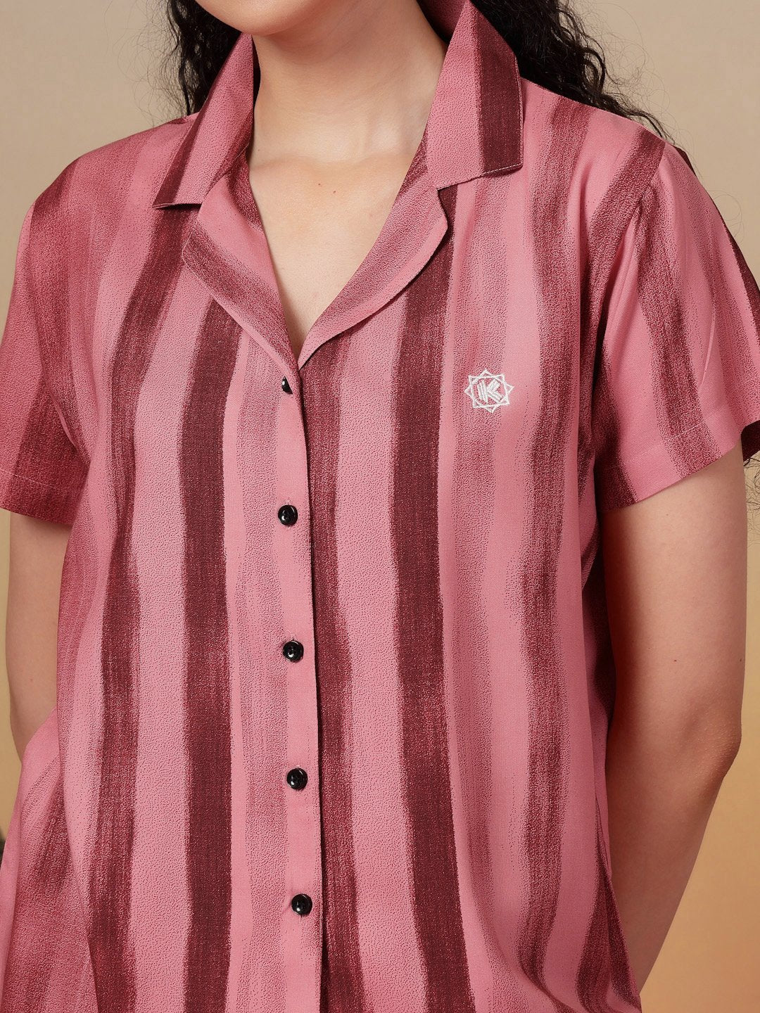 Women Red Striped Pure Cotton Night Suit