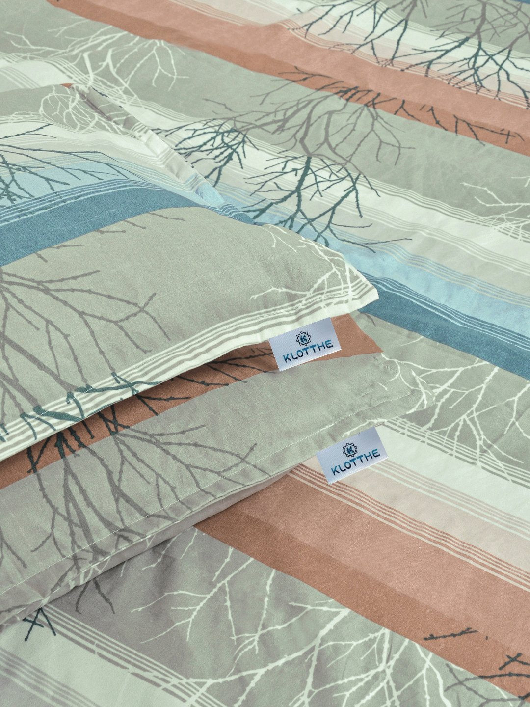Multi Striped 300 TC Cotton Blend Double Bedsheet with 2 Pillow Covers