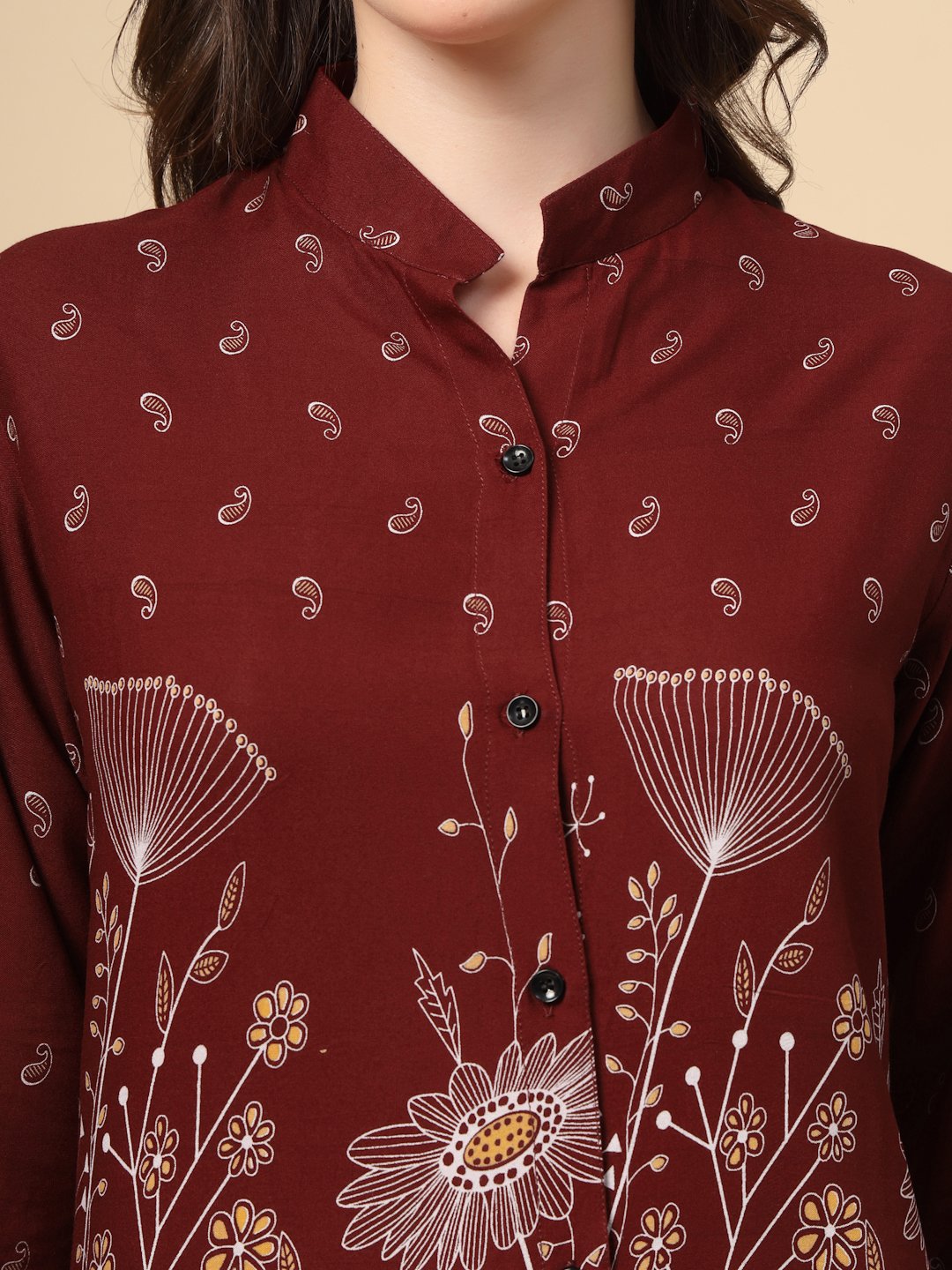 Maroon Cotton Printed Shirt With Trousers Co-Ords Set