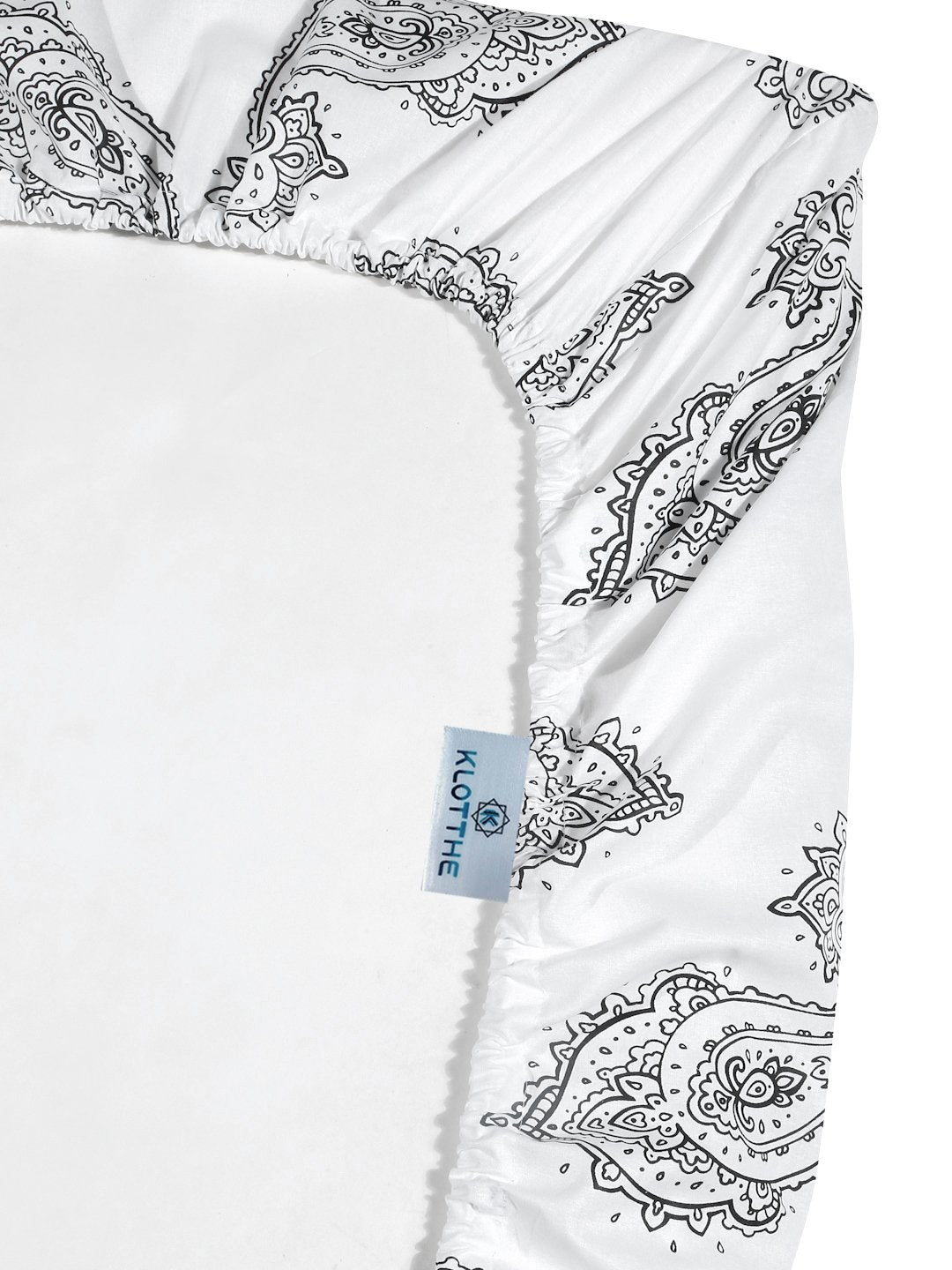 OffWhite Ethnic Motifs 400 TC Pure Cotton Fitted Super King Double Bedsheet with 4 Pillow Covers