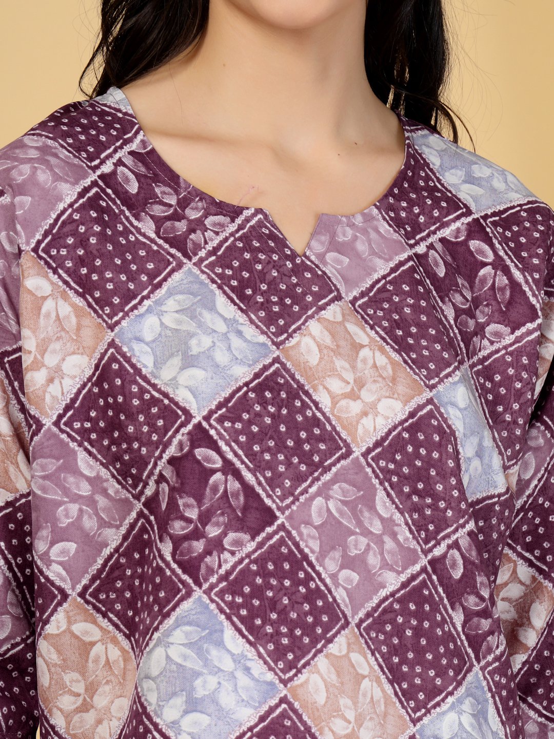 Women Purple Geometric Cotton Blend Night Suit