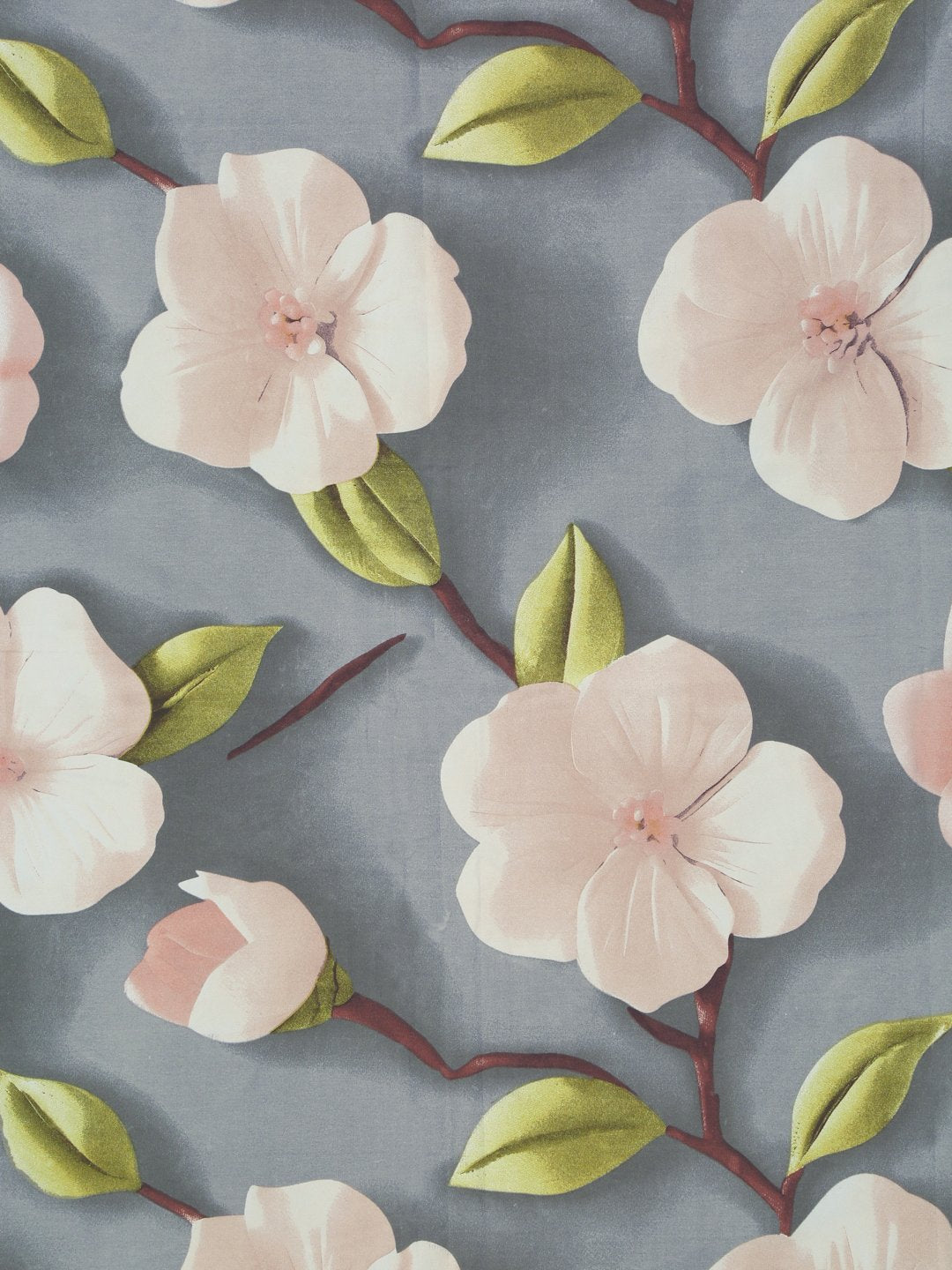 Grey Floral 7D King Size Cotton Blend Fitted Double Bedsheet with 2 Pillow Covers