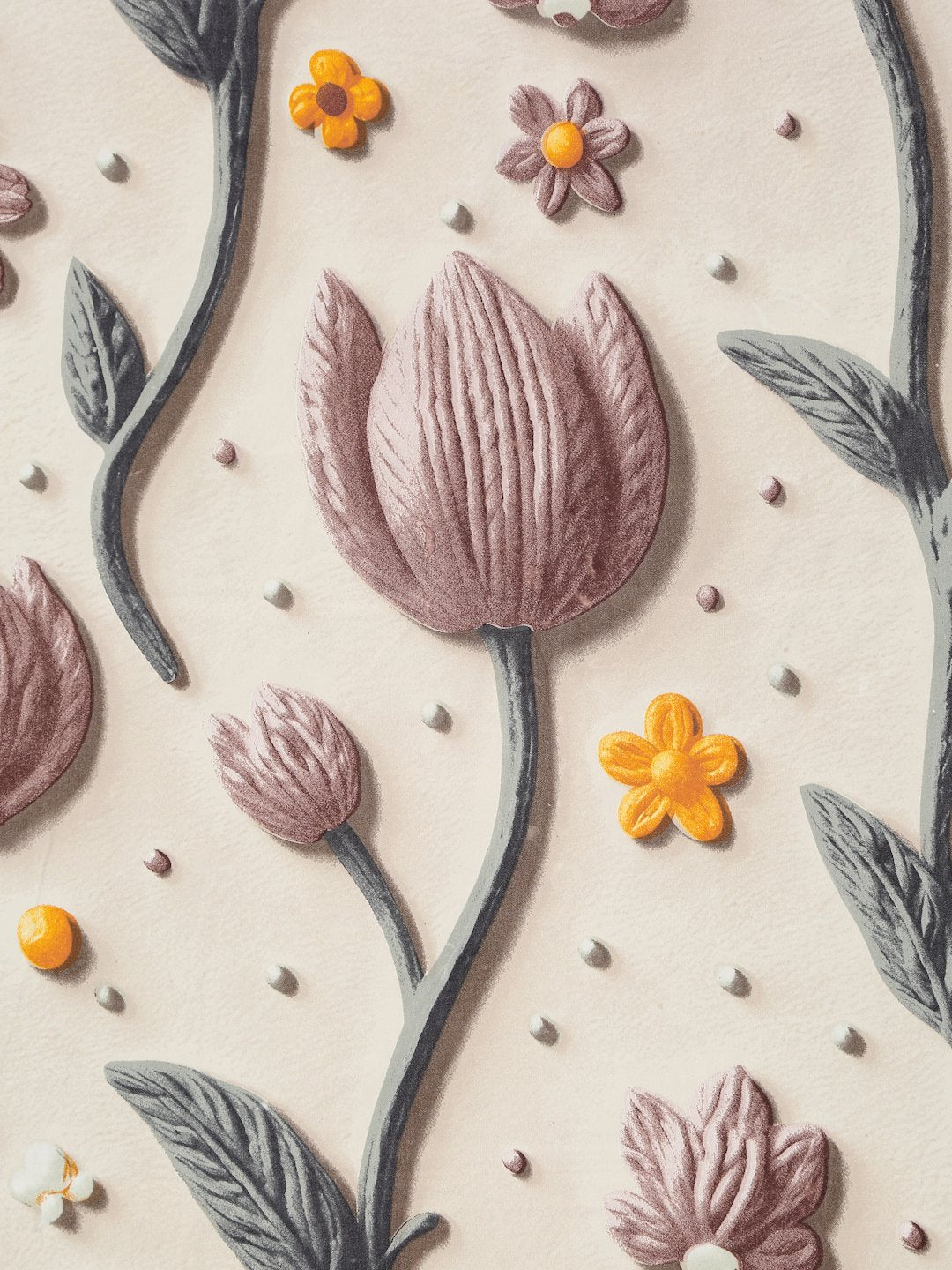 Cream Floral 7D King Size Cotton Blend Fitted Double Bedsheet with 2 Pillow Covers