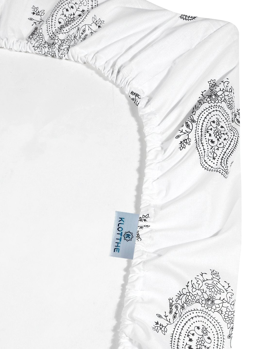 OffWhite Ethnic Motifs 400 TC Pure Cotton Fitted Super King Double Bedsheet with 4 Pillow Covers