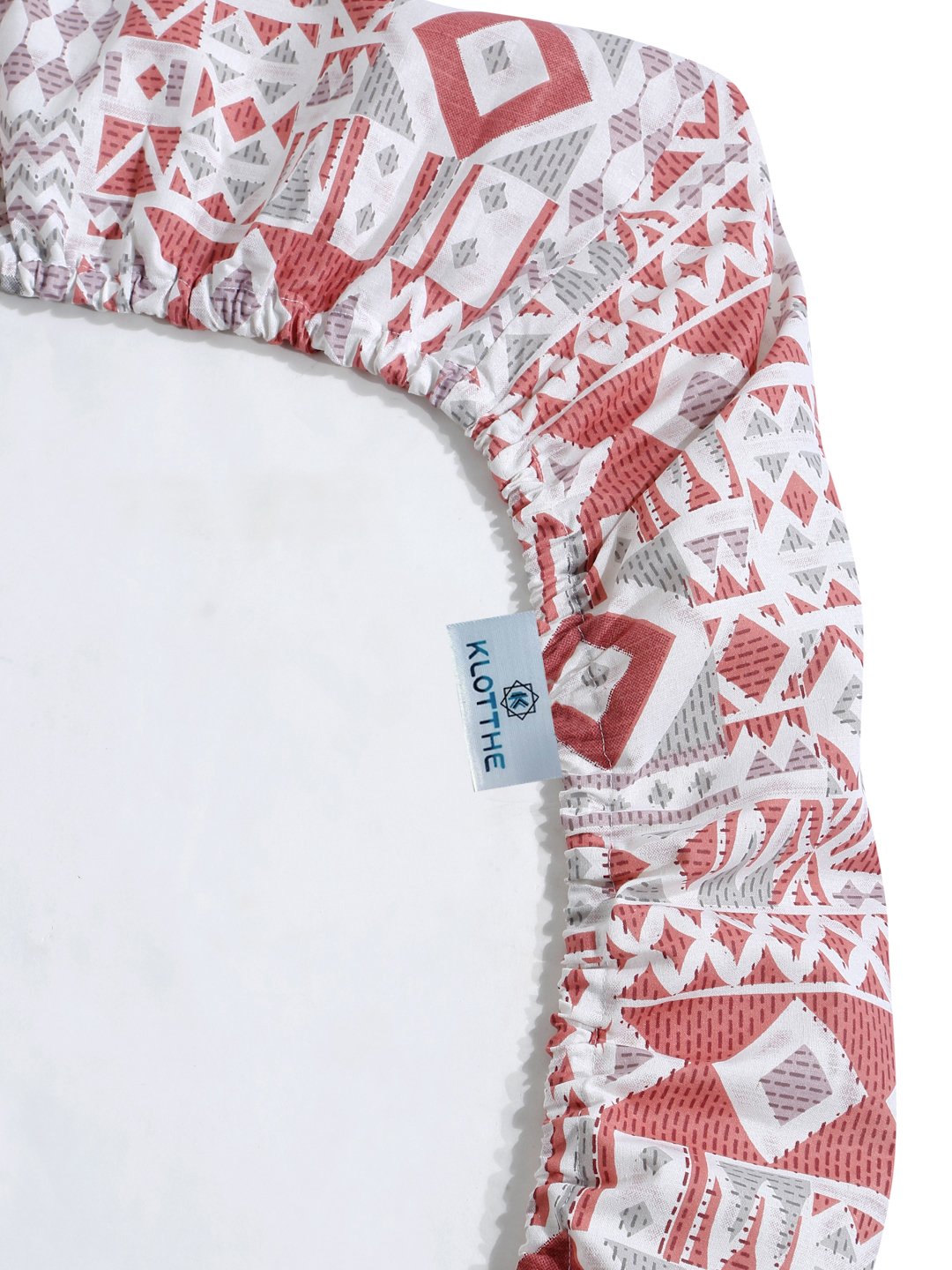 Red Geometric 400 TC Pure Cotton Super King Fitted Double Bedsheet with 2 Pillow Covers