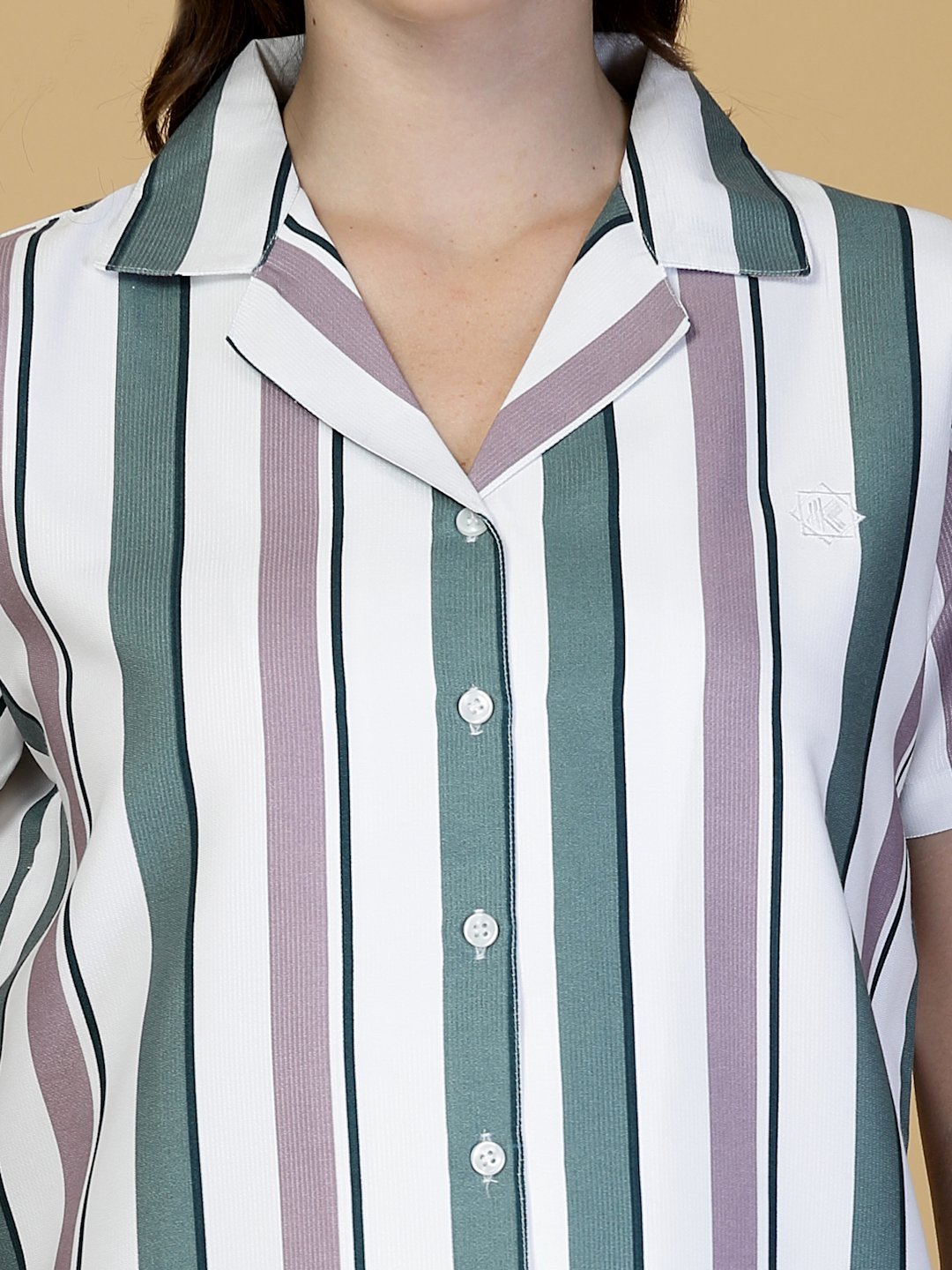 Women Multi Striped Cotton Blend Night Suit
