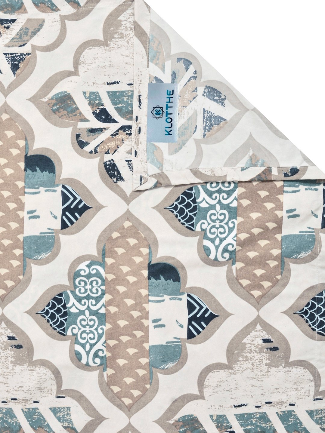 Cream Geometric Cotton Blend Double Bedsheet with 2 Pillow Covers