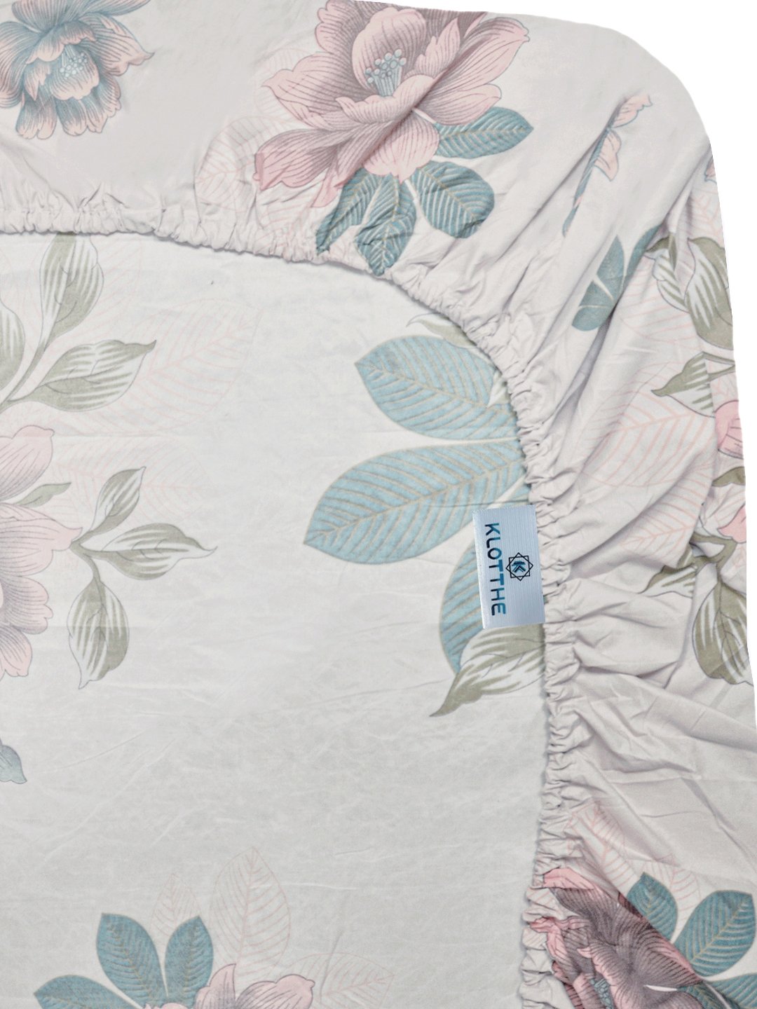 Beige Floral 300 TC Cotton Blend Fitted Double Bedsheet with 2 Pillow Covers