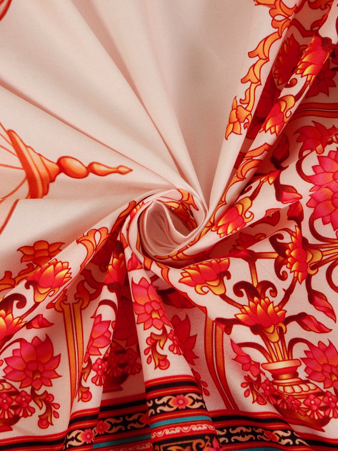 Rust Digital Ethnic Motifs Printed Cotton Blend Fitted Double Bedsheet with 2 Pillow Covers