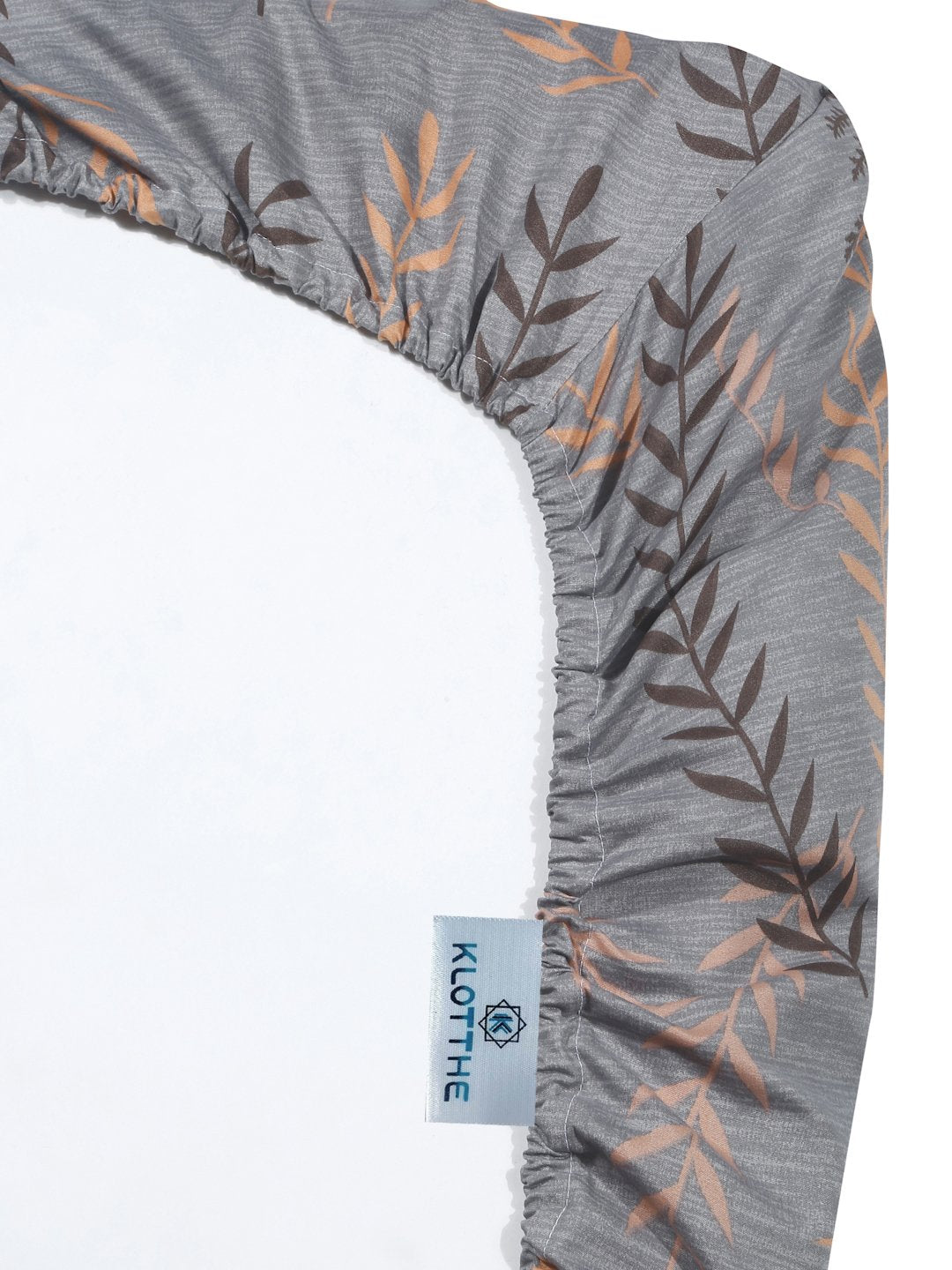Grey Floral 300 TC Cotton Blend Fitted Double Bedsheet in Book Fold Packing
