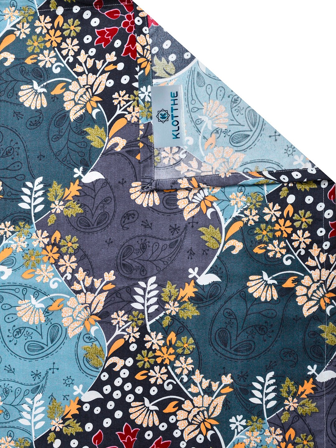 Blue Floral Cotton Blend Single Bedsheet with Pillow Cover