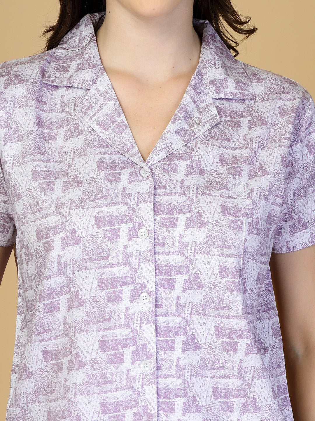 Women Purple Abstract Pure Cotton Night Suit