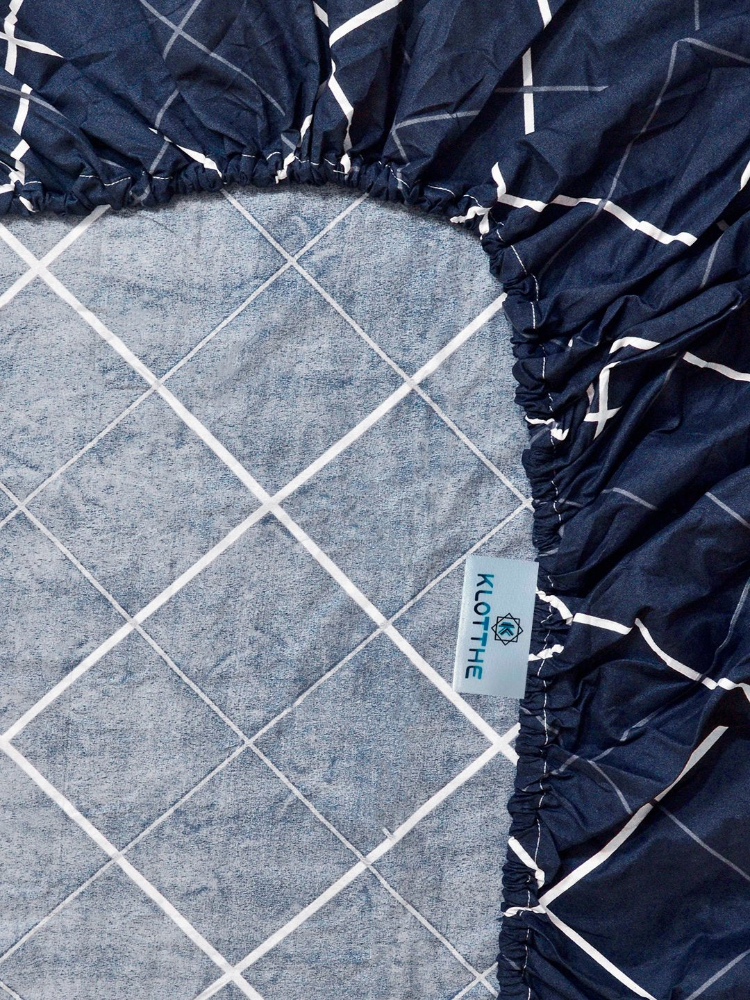 Blue Geometric Cotton Blend Fitted Single Bedsheet with Pillow Cover